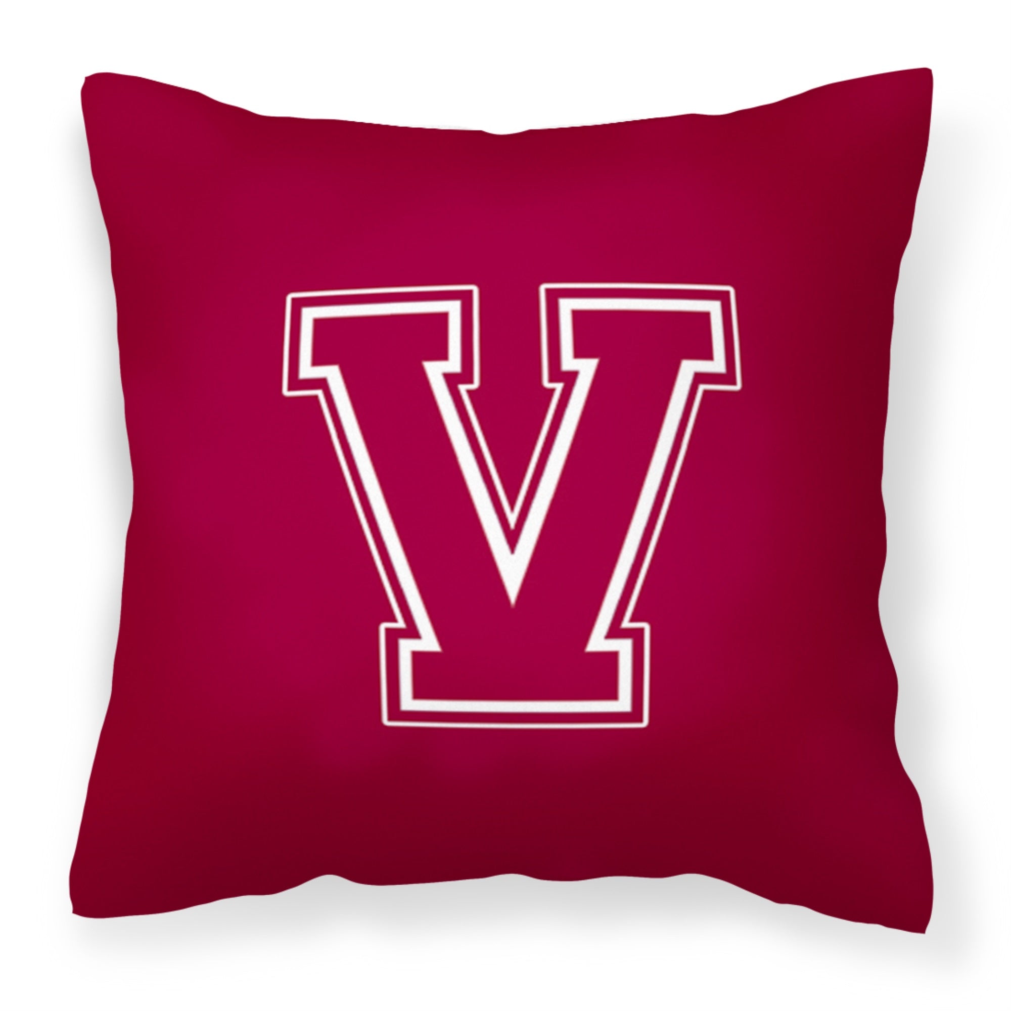 Letter V Initial Monogram - Maroon And White Fabric Decorative Pillow