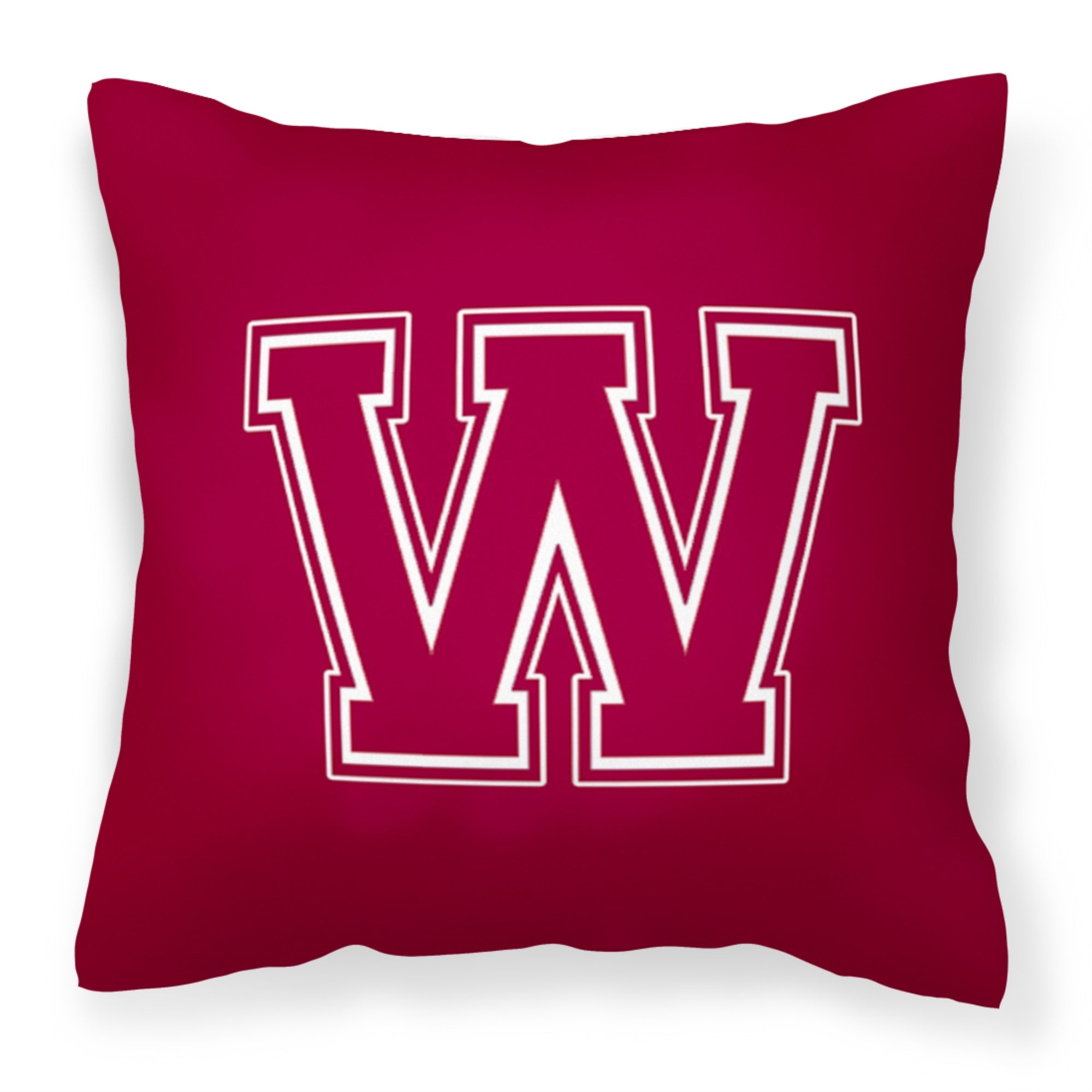 Letter W Initial Monogram - Maroon And White Fabric Decorative Pillow