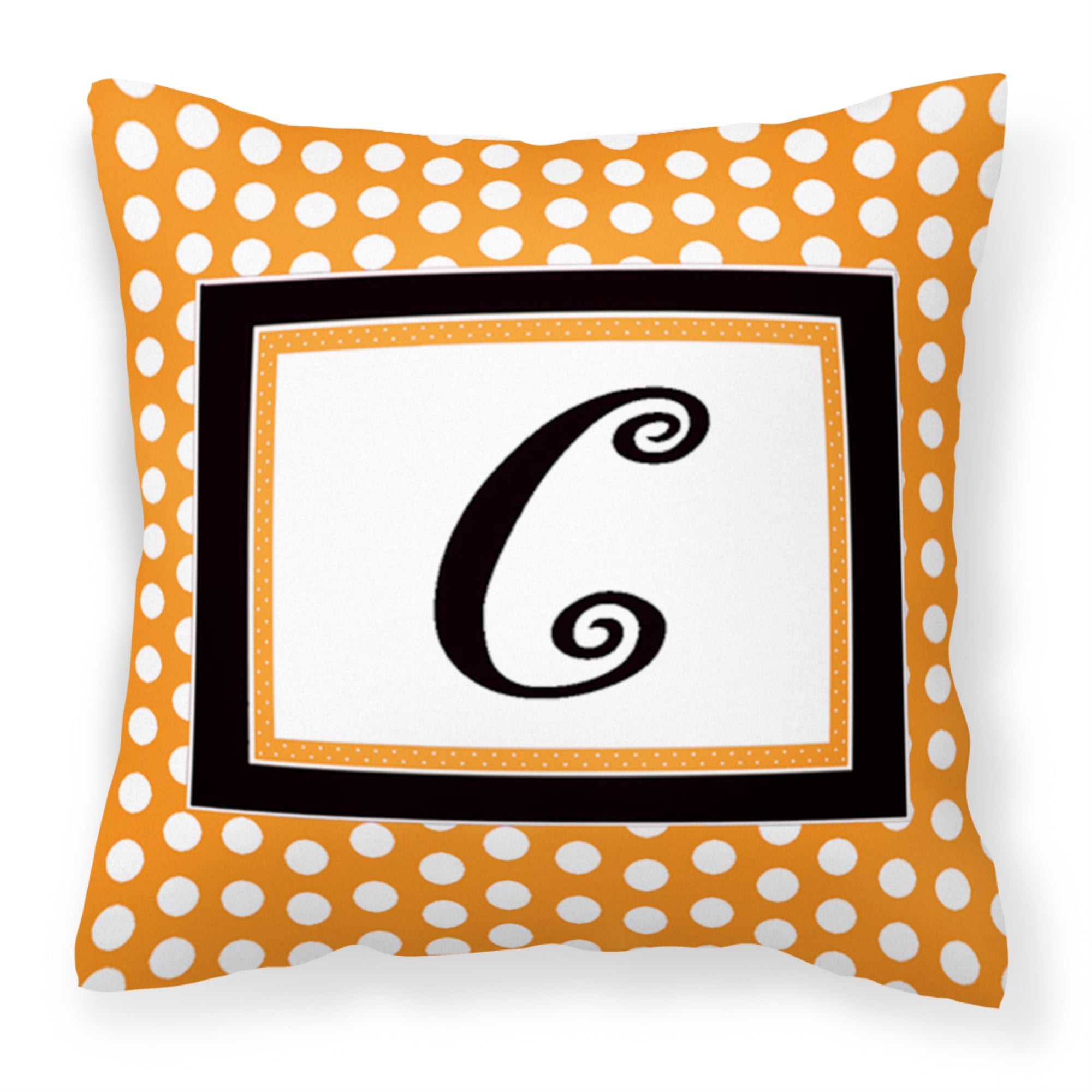 Letter C Initial Monogram - Orange Polkadots Fabric Decorative Pillow