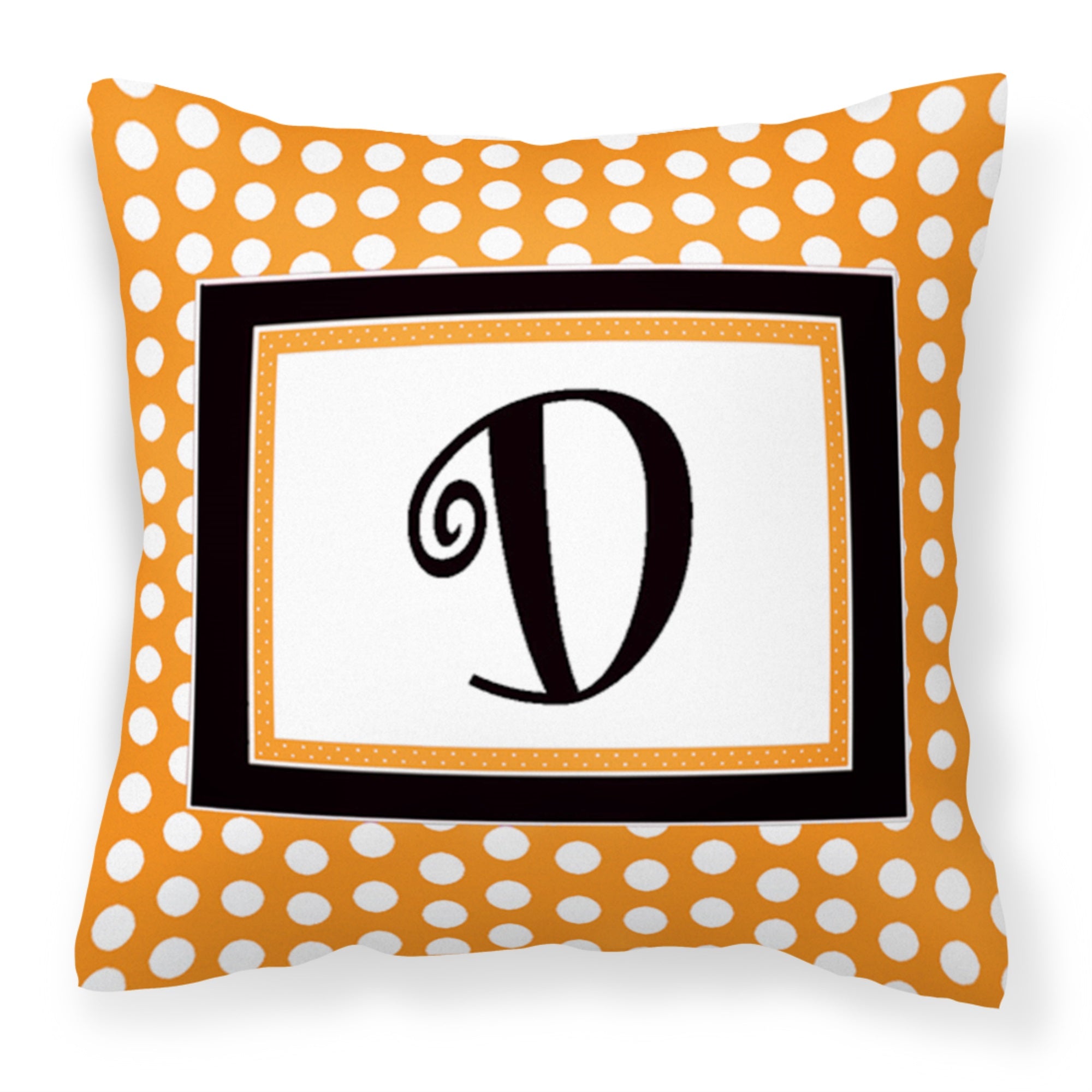 Letter D Initial Monogram - Orange Polkadots Fabric Decorative Pillow