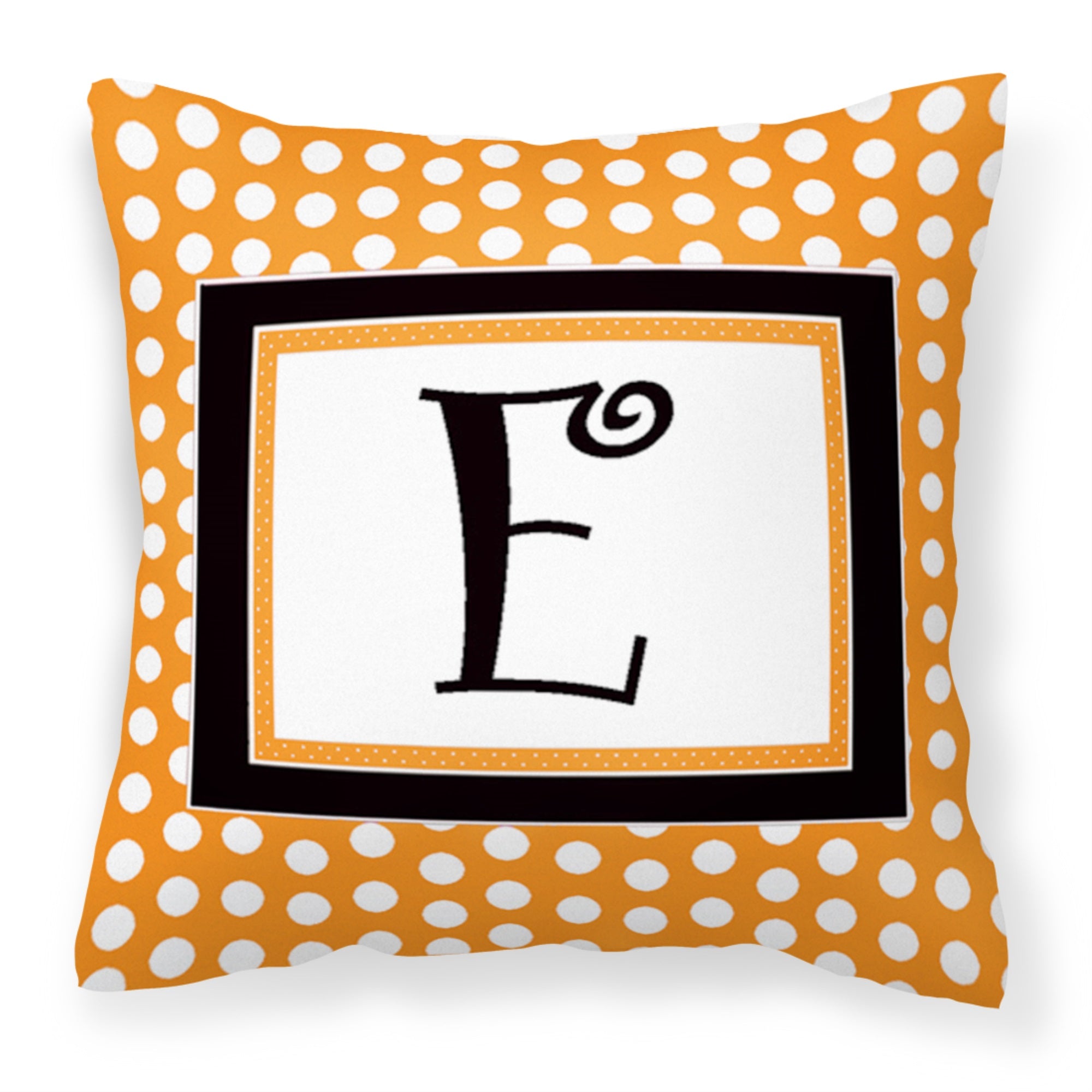 Letter E Initial Monogram - Orange Polkadots Fabric Decorative Pillow