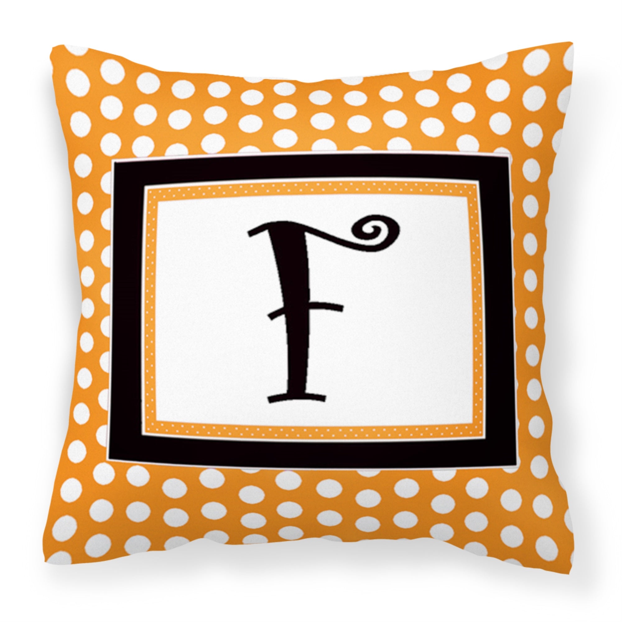 Letter F Initial Monogram - Orange Polkadots Fabric Decorative Pillow