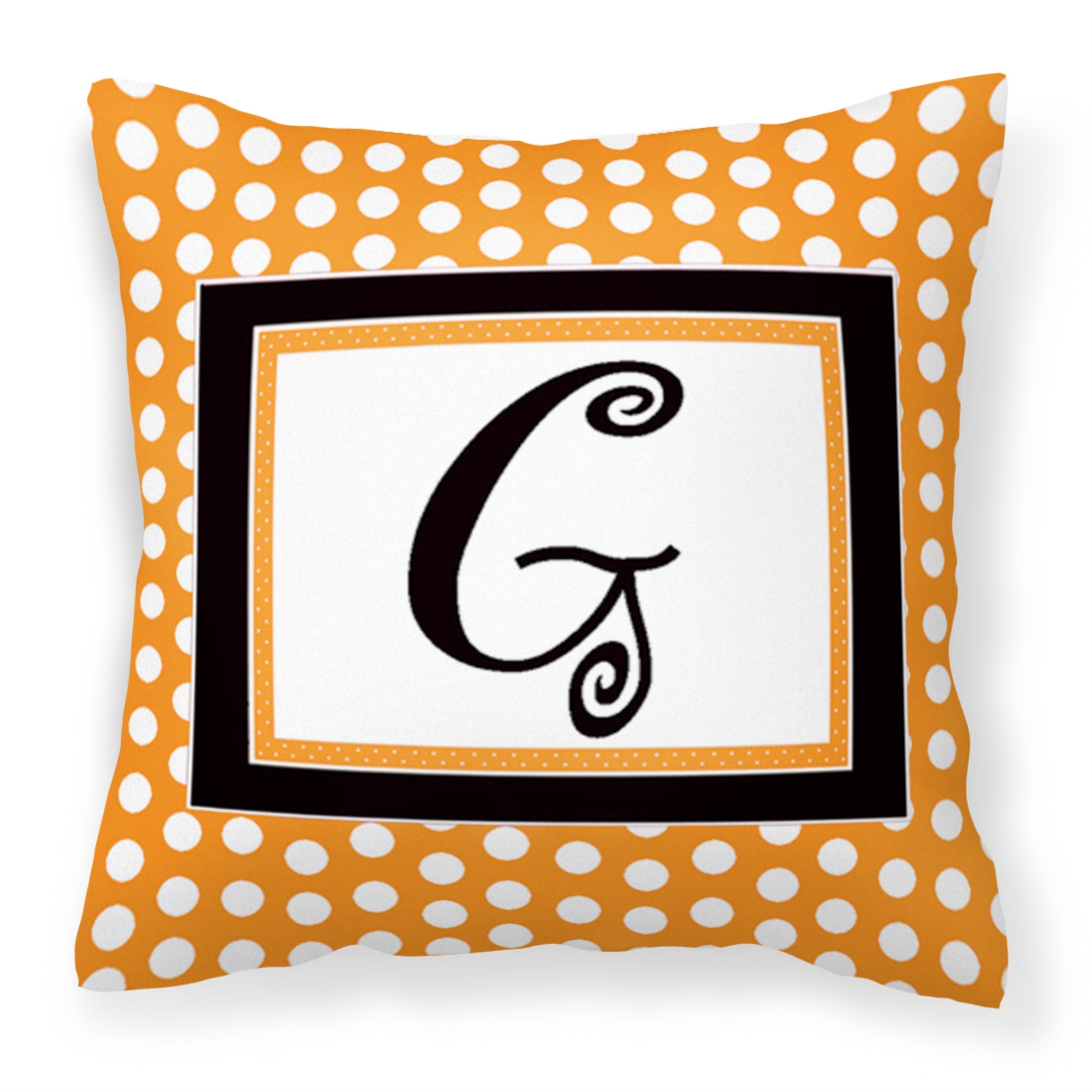 Letter G Initial Monogram - Orange Polkadots Fabric Decorative Pillow