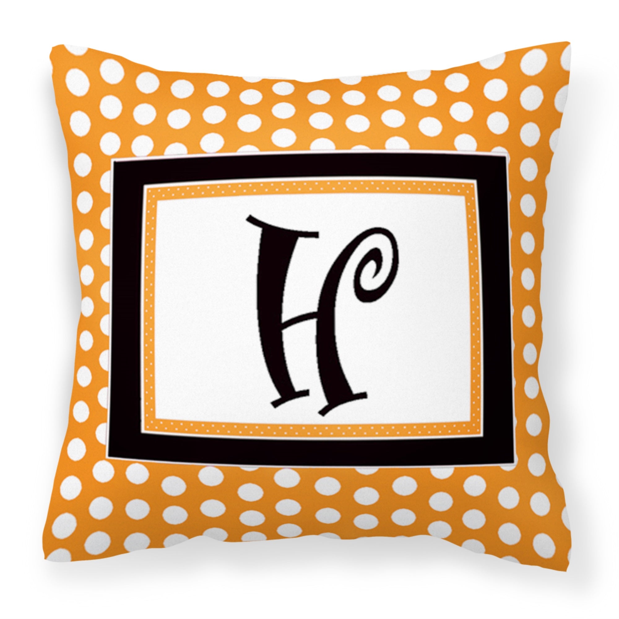 Letter H Initial Monogram - Orange Polkadots Fabric Decorative Pillow