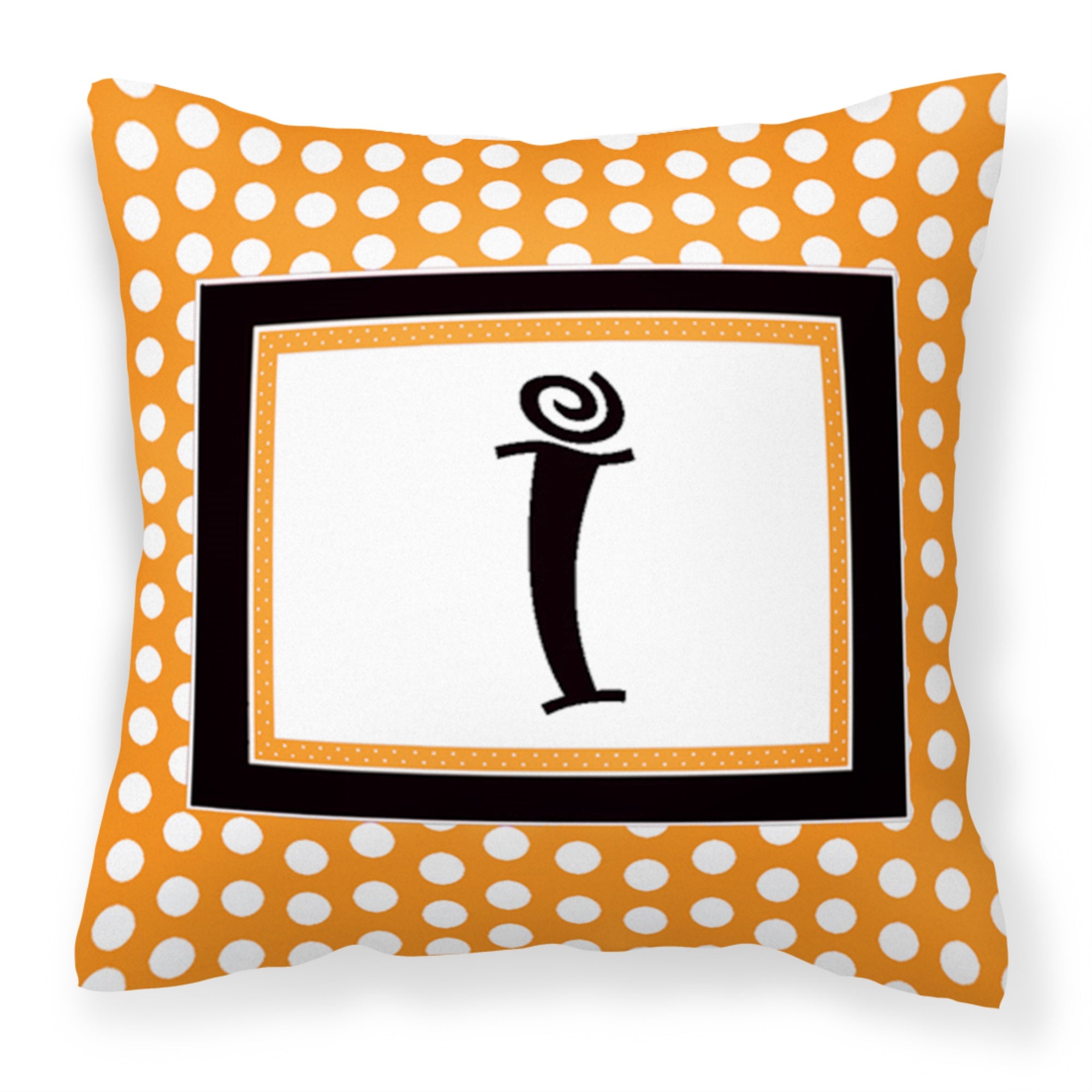 Letter I Initial Monogram - Orange Polkadots Fabric Decorative Pillow