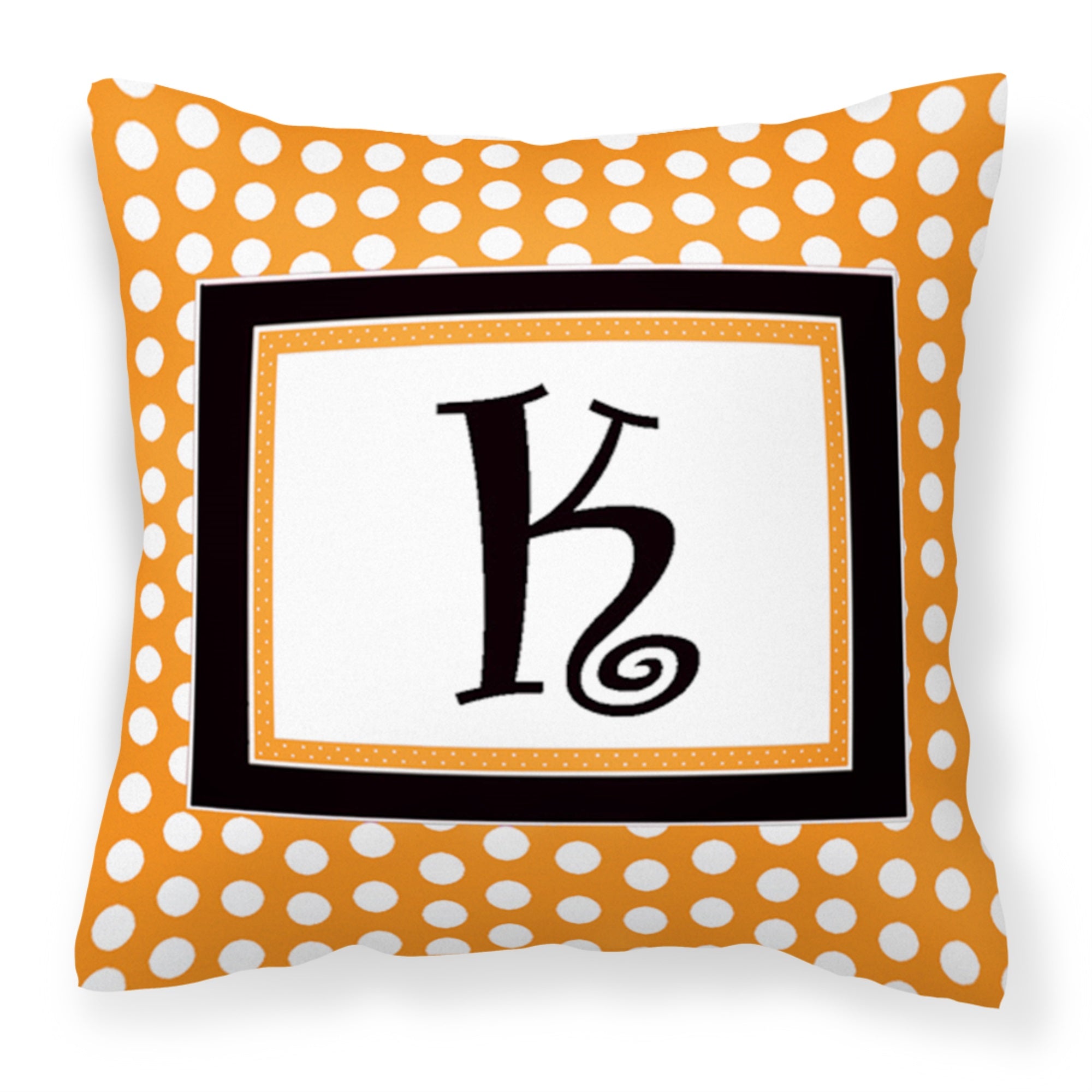 Letter K Initial Monogram - Orange Polkadots Fabric Decorative Pillow