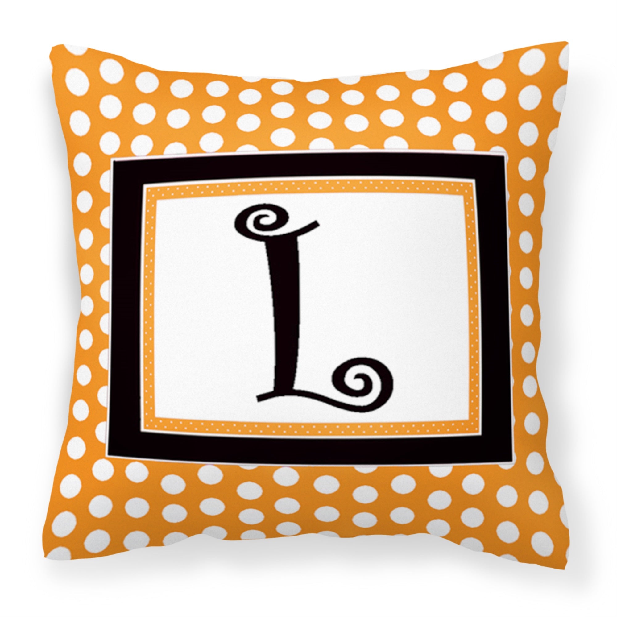 Letter L Initial Monogram - Orange Polkadots Fabric Decorative Pillow