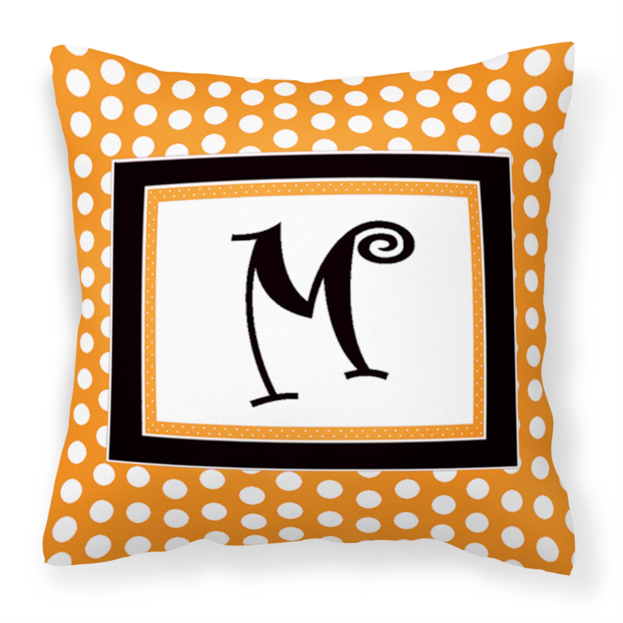 Letter M Initial Monogram - Orange Polkadots Fabric Decorative Pillow