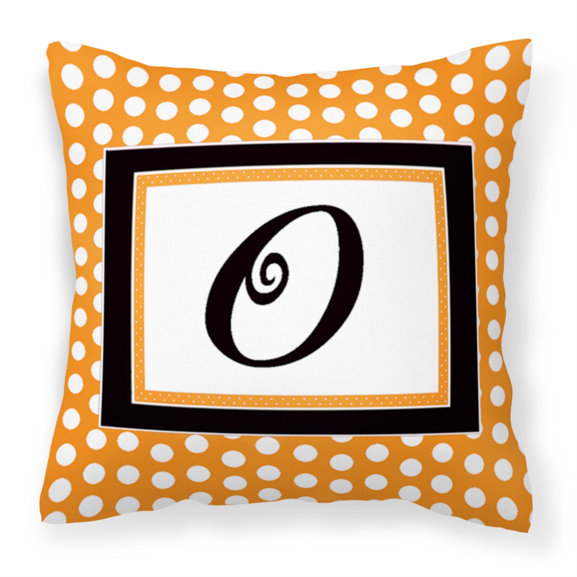 Letter O Initial Monogram - Orange Polkadots Fabric Decorative Pillow