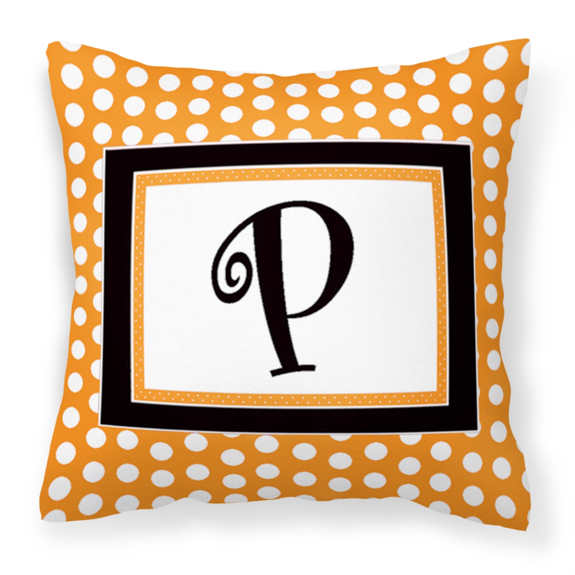 Letter P Initial Monogram - Orange Polkadots Fabric Decorative Pillow