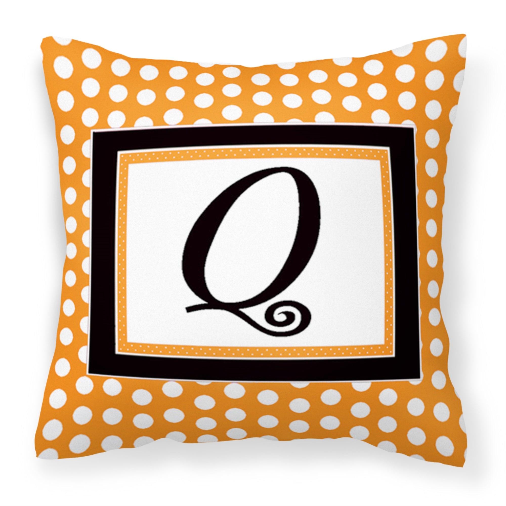 Letter Q Initial Monogram - Orange Polkadots Fabric Decorative Pillow