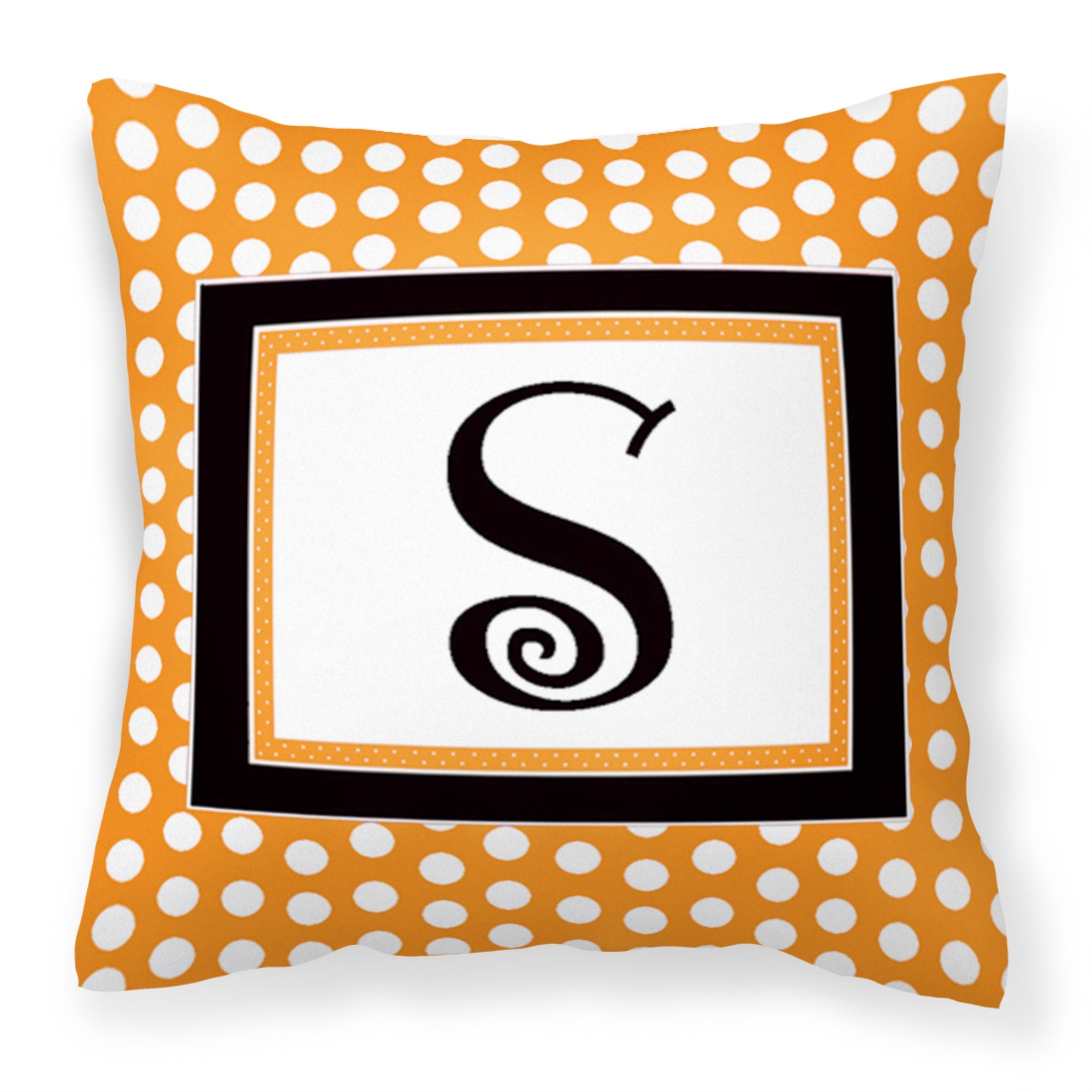 Letter S Initial Monogram - Orange Polkadots Fabric Decorative Pillow