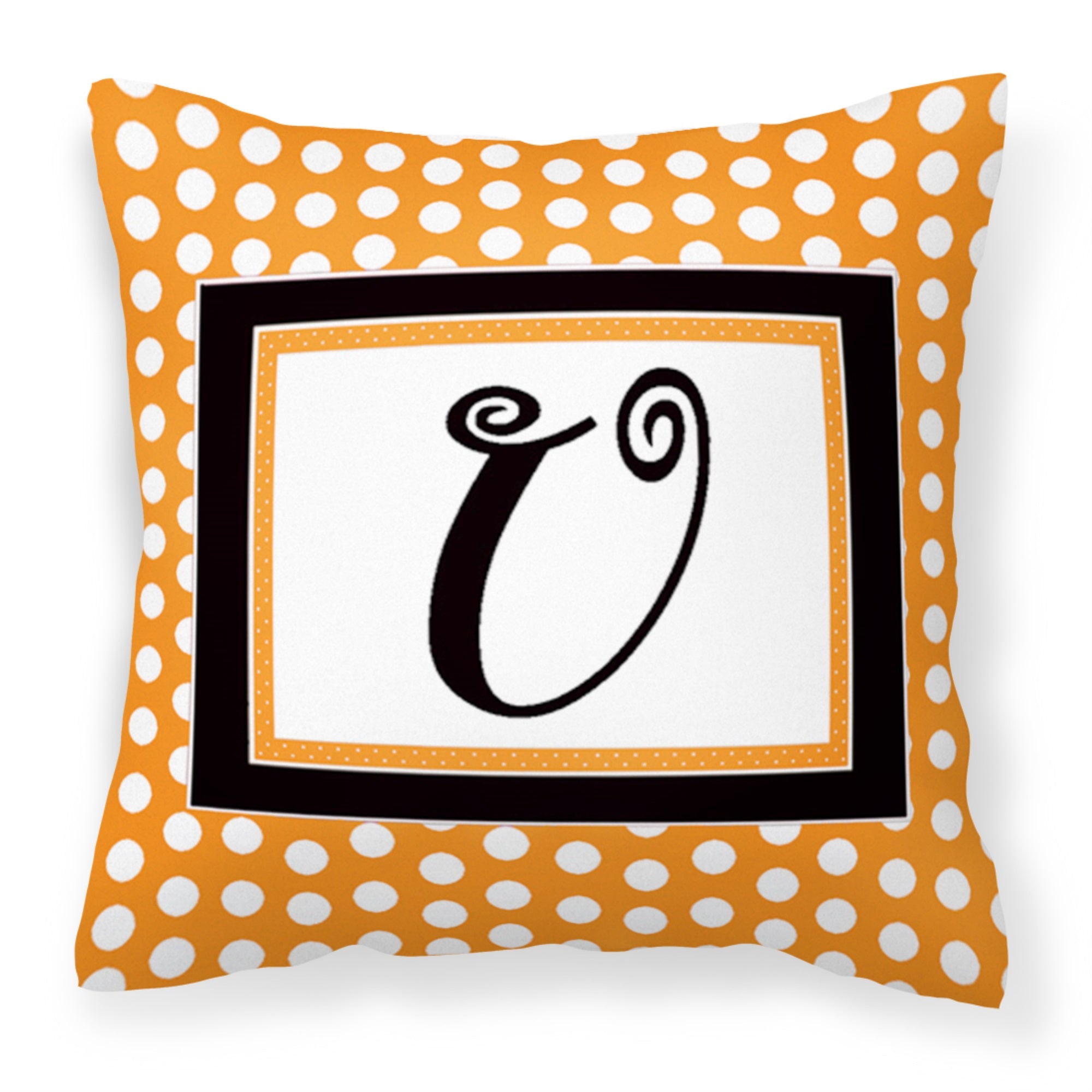 Letter U Initial Monogram - Orange Polkadots Fabric Decorative Pillow