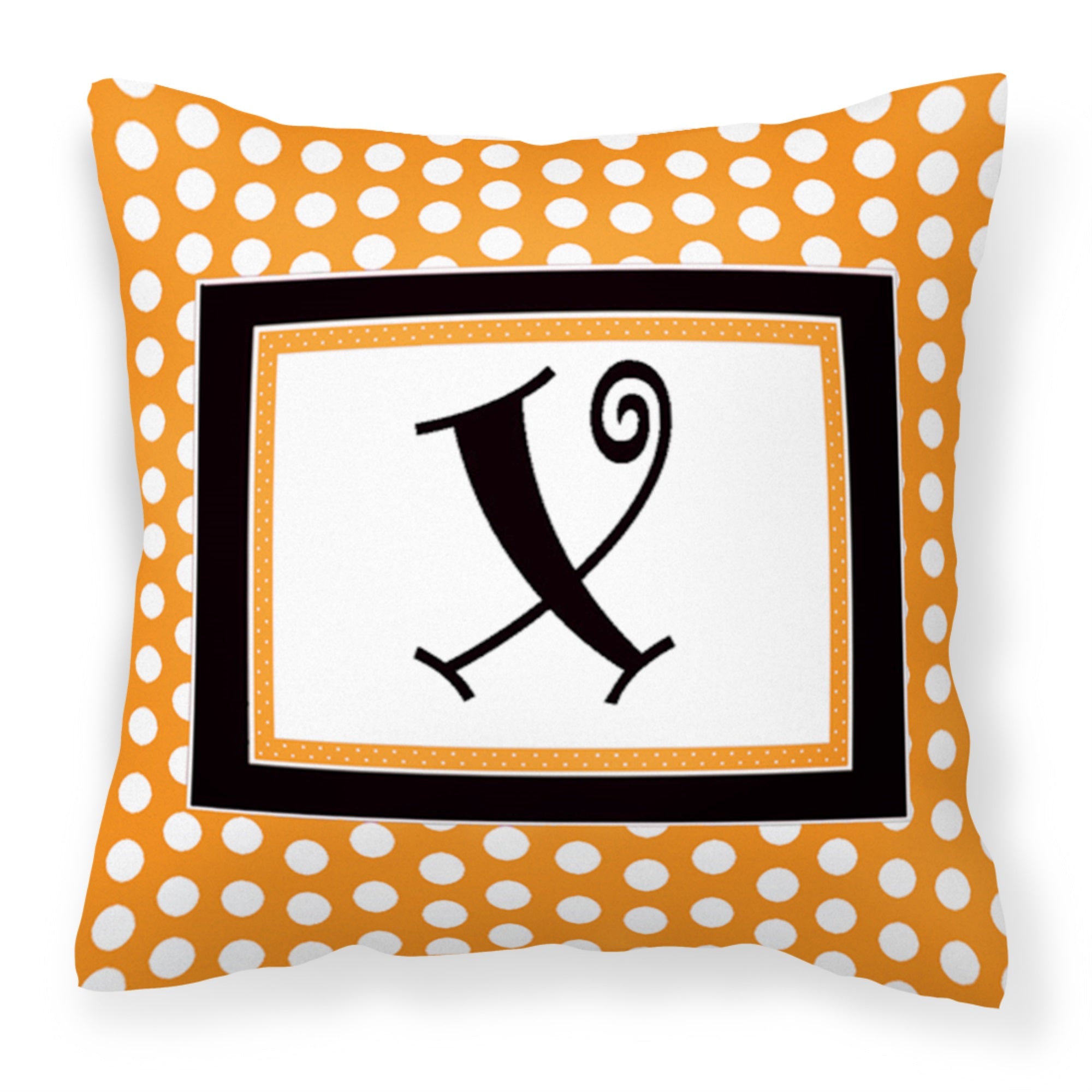 Letter X Initial Monogram - Orange Polkadots Fabric Decorative Pillow