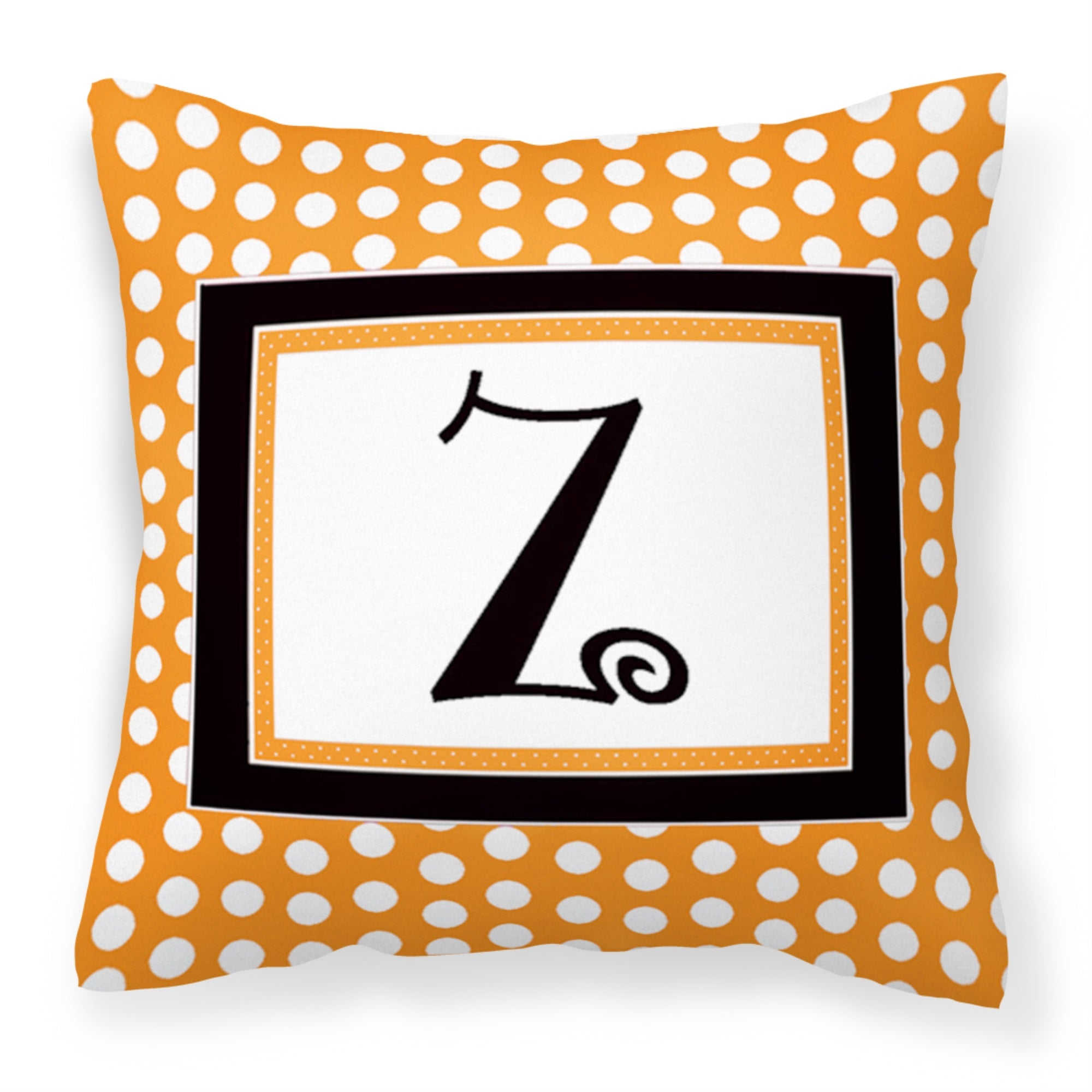 Letter Z Initial Monogram - Orange Polkadots Fabric Decorative Pillow