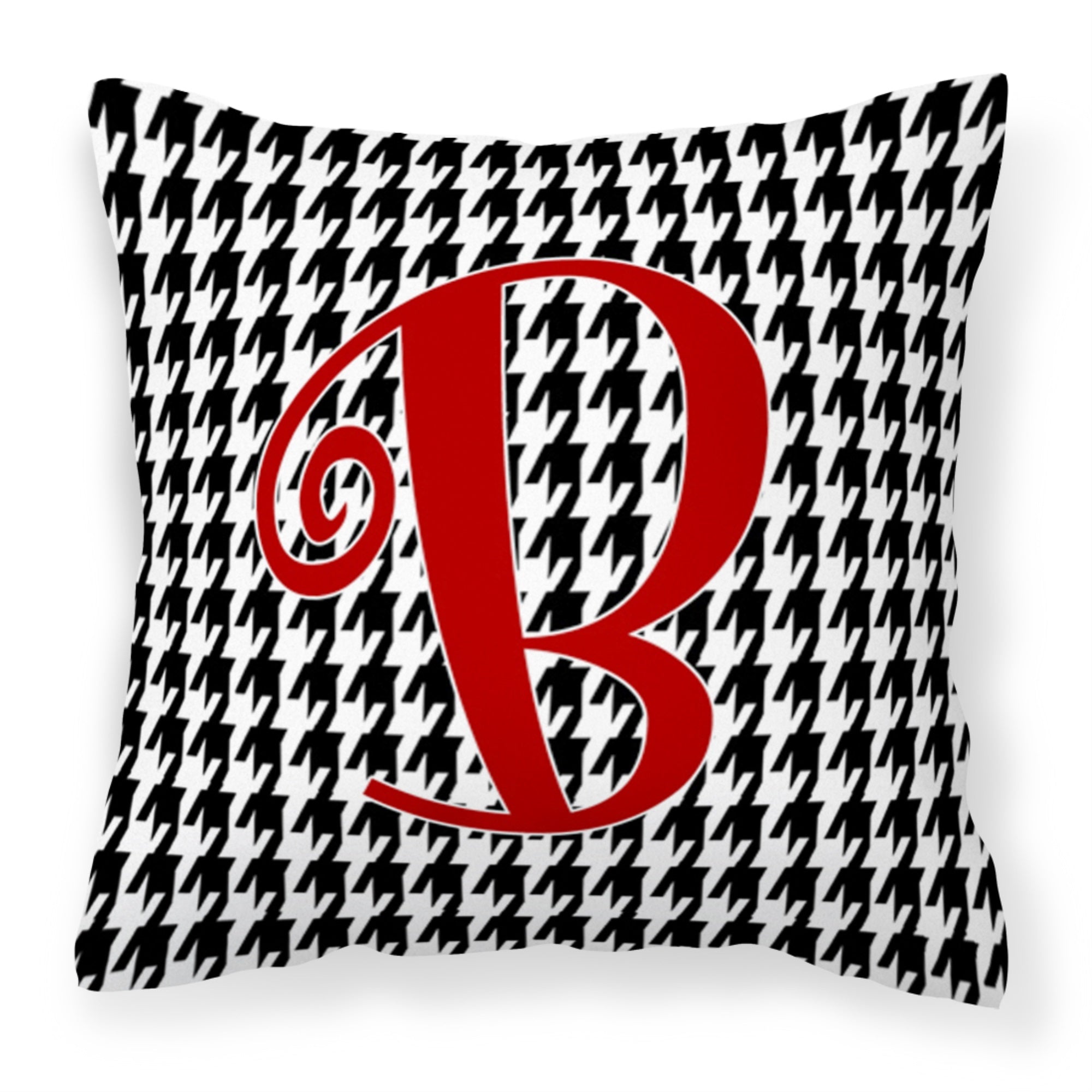 Letter B Initial Monogram - Houndstooth Black Fabric Decorative Pillow