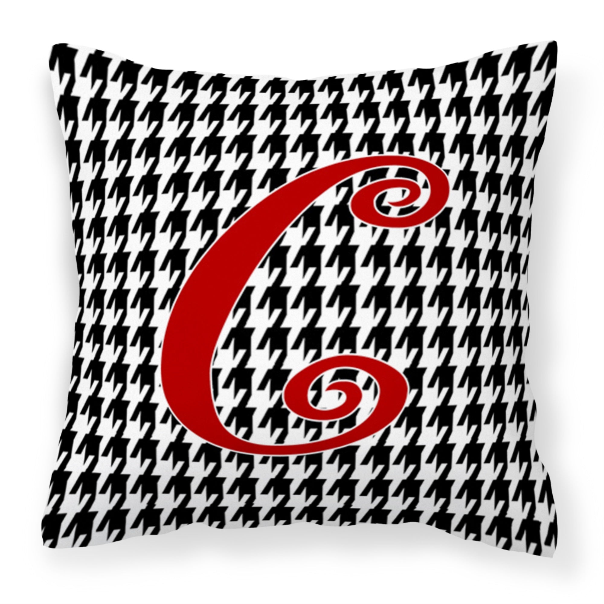 Letter C Initial Monogram - Houndstooth Black Fabric Decorative Pillow