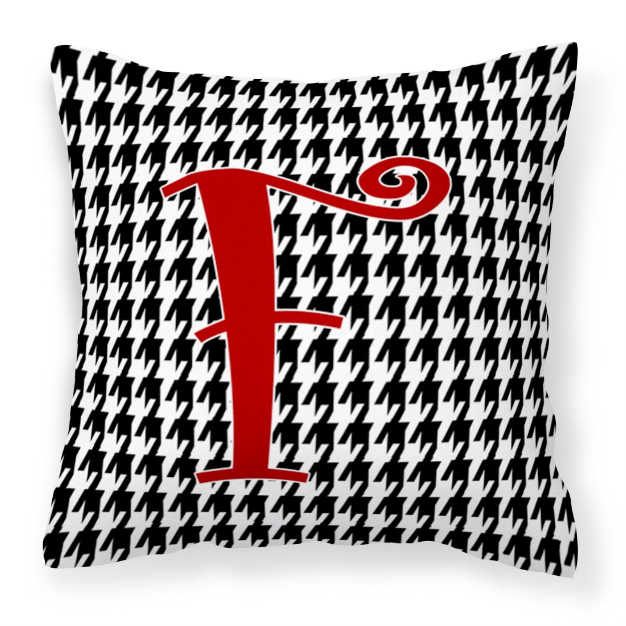 Letter F Initial Monogram - Houndstooth Black Fabric Decorative Pillow