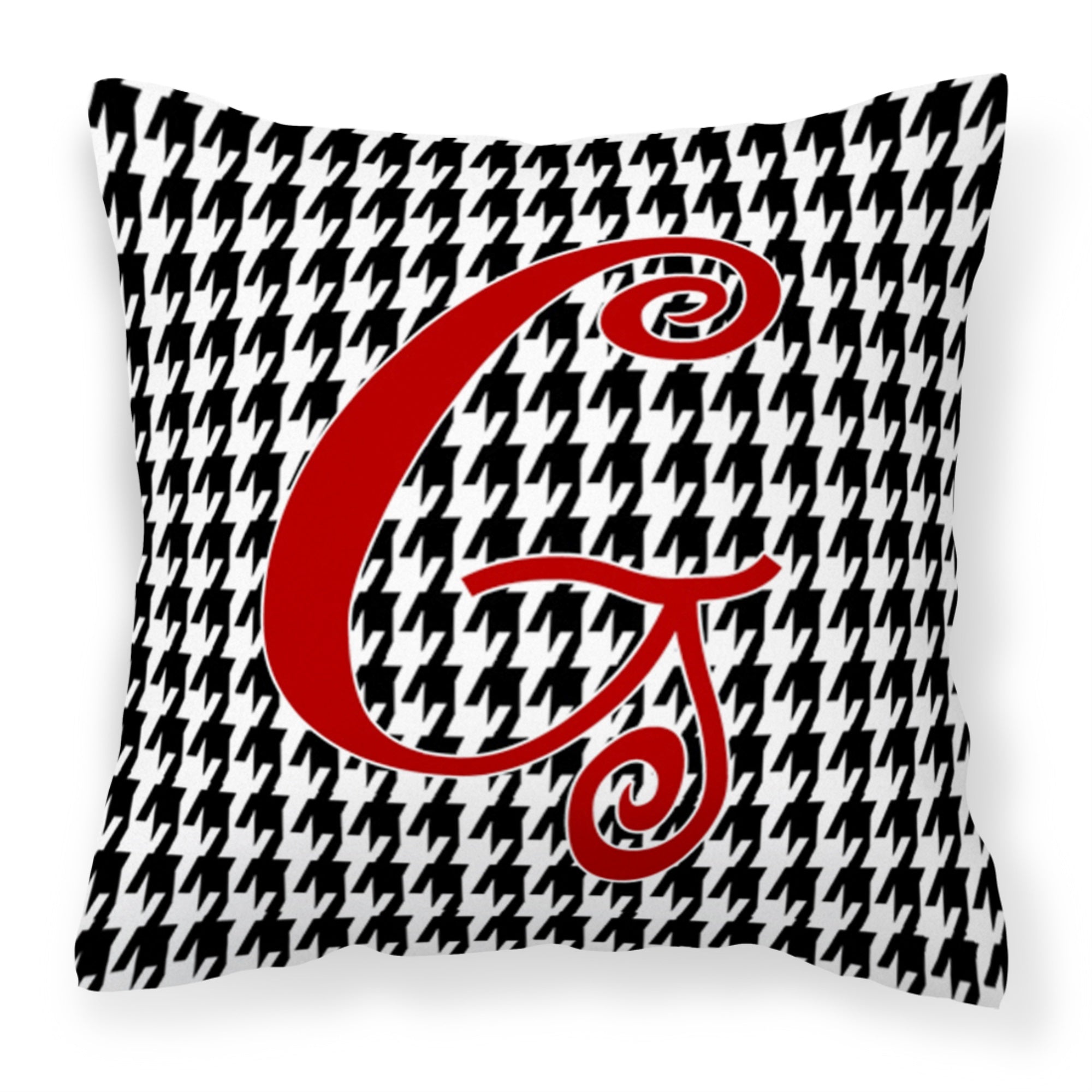 Letter G Initial Monogram - Houndstooth Black Fabric Decorative Pillow