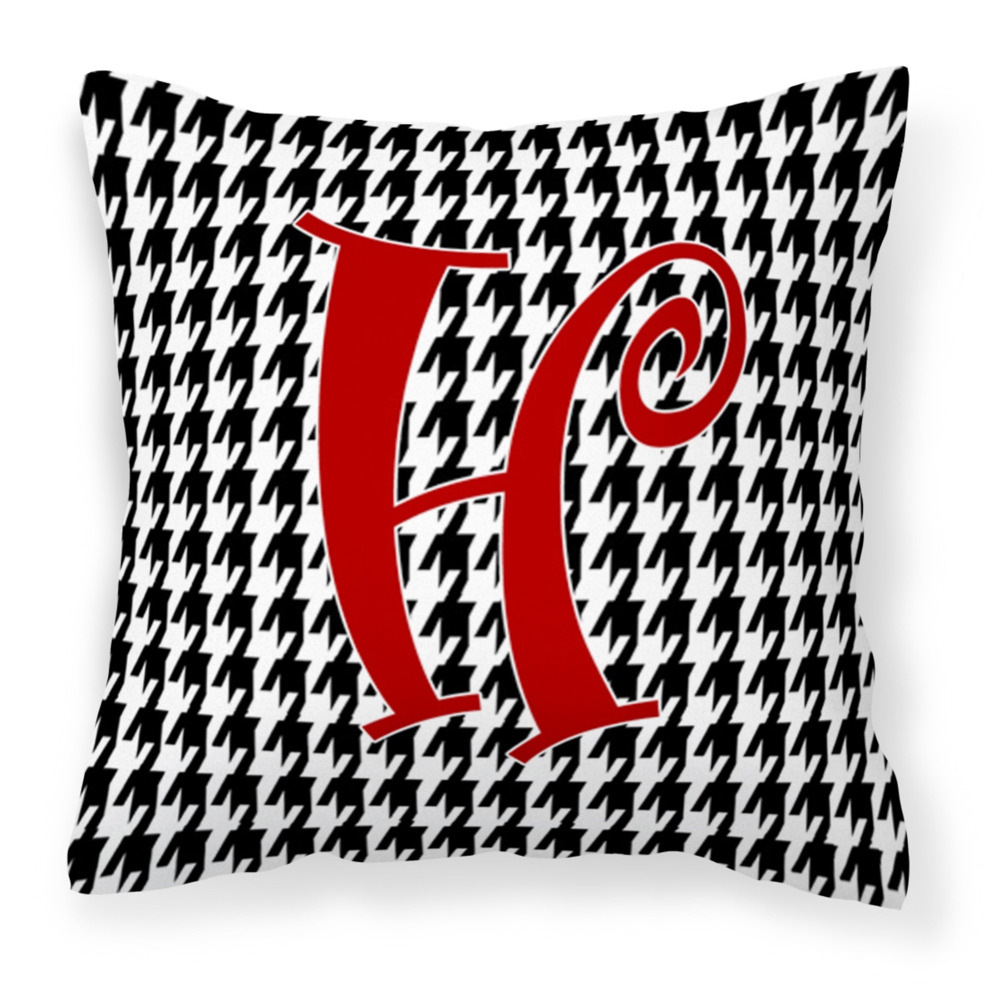 Letter H Initial Monogram - Houndstooth Black Fabric Decorative Pillow