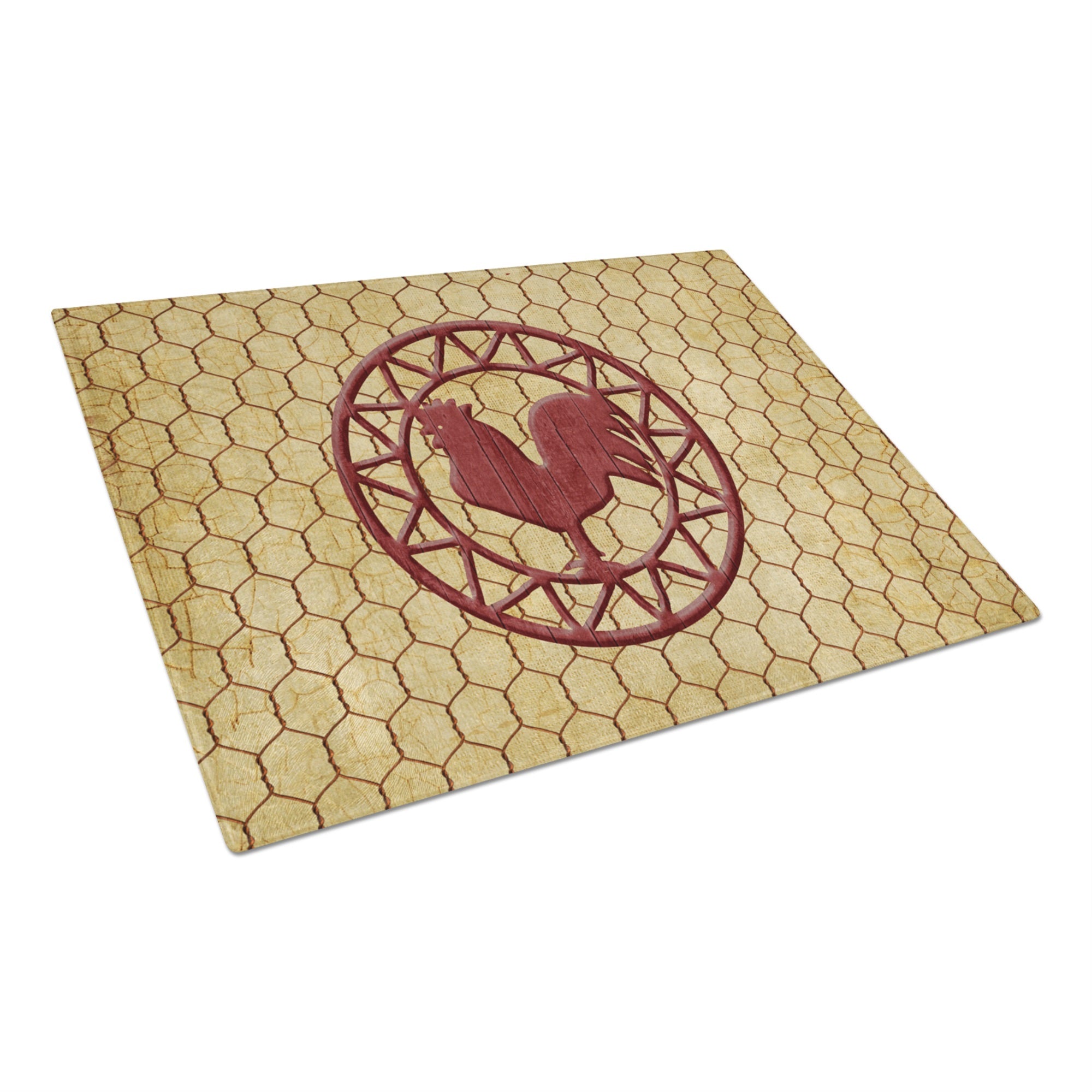 Rooster Chicken Coop Glass Cutting Board Large
