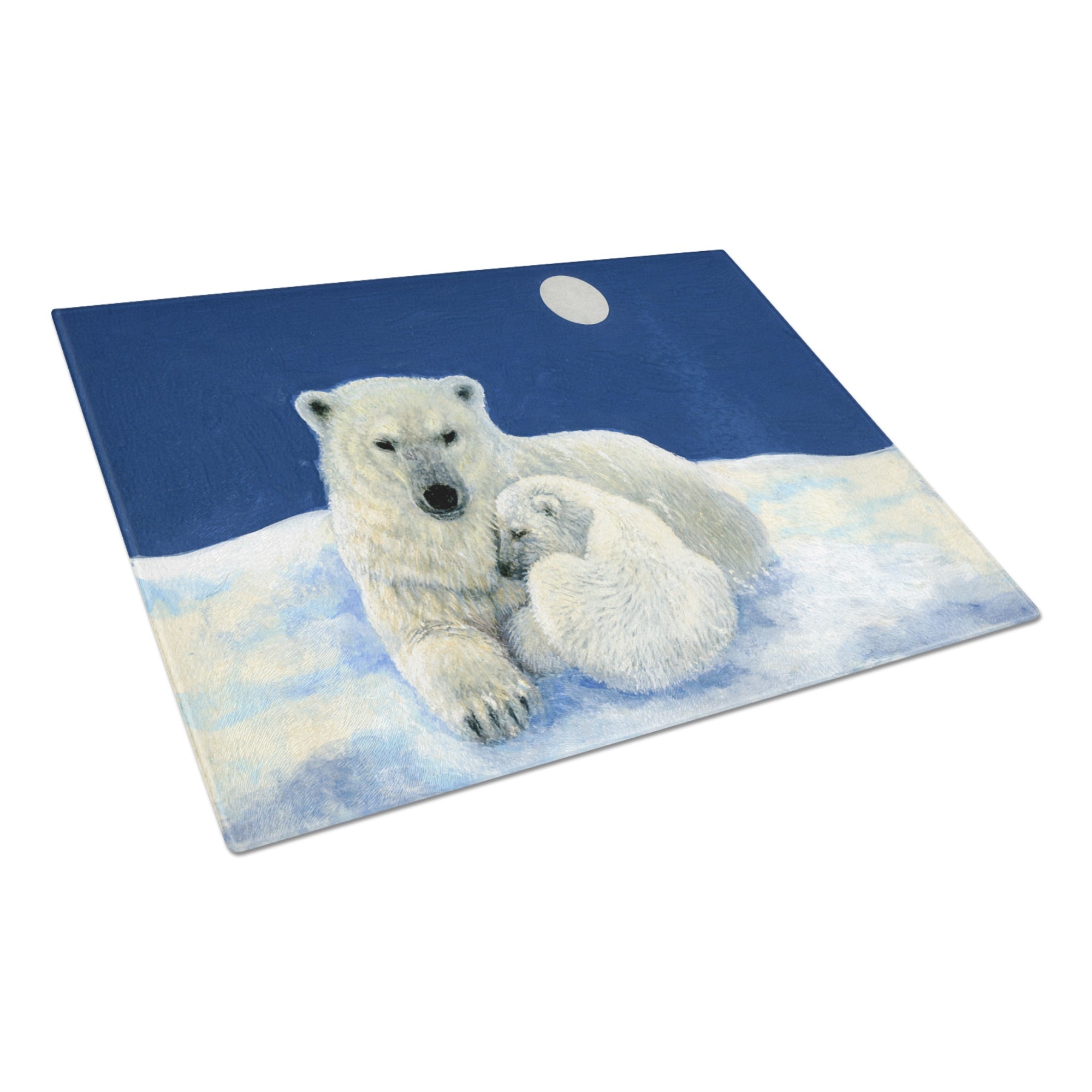 Polar Bears Moonlight Snuggle Glass Cutting Board Large