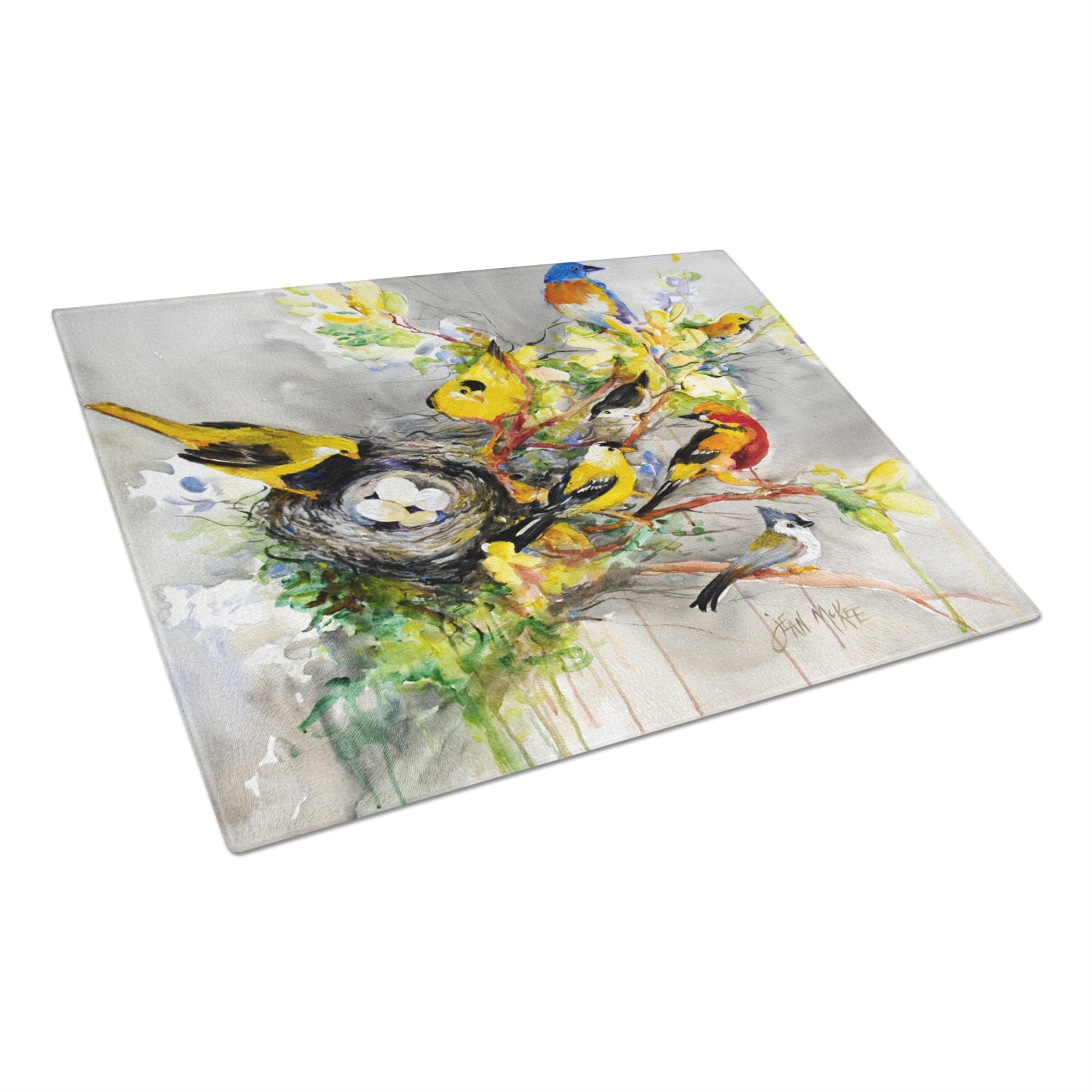Spring Birds Glass Cutting Board Large