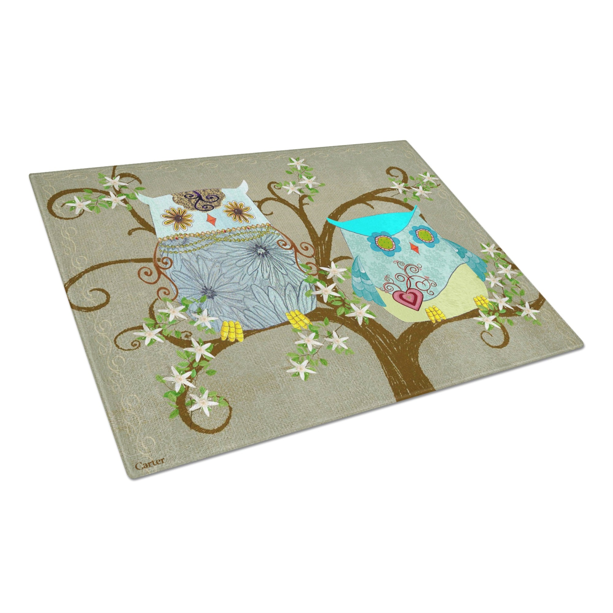 The Friendly Ladies Owl Glass Cutting Board Large