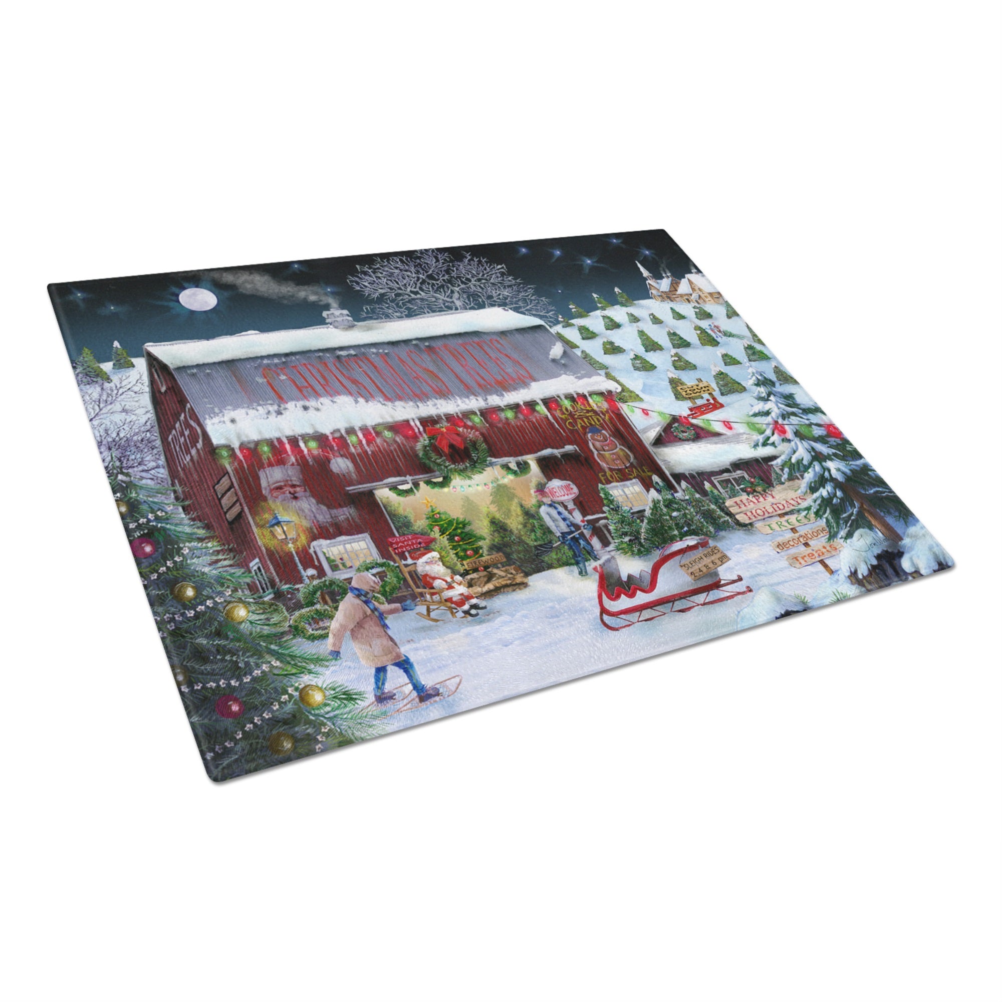 Christmas Tree Farm Glass Cutting Board Large