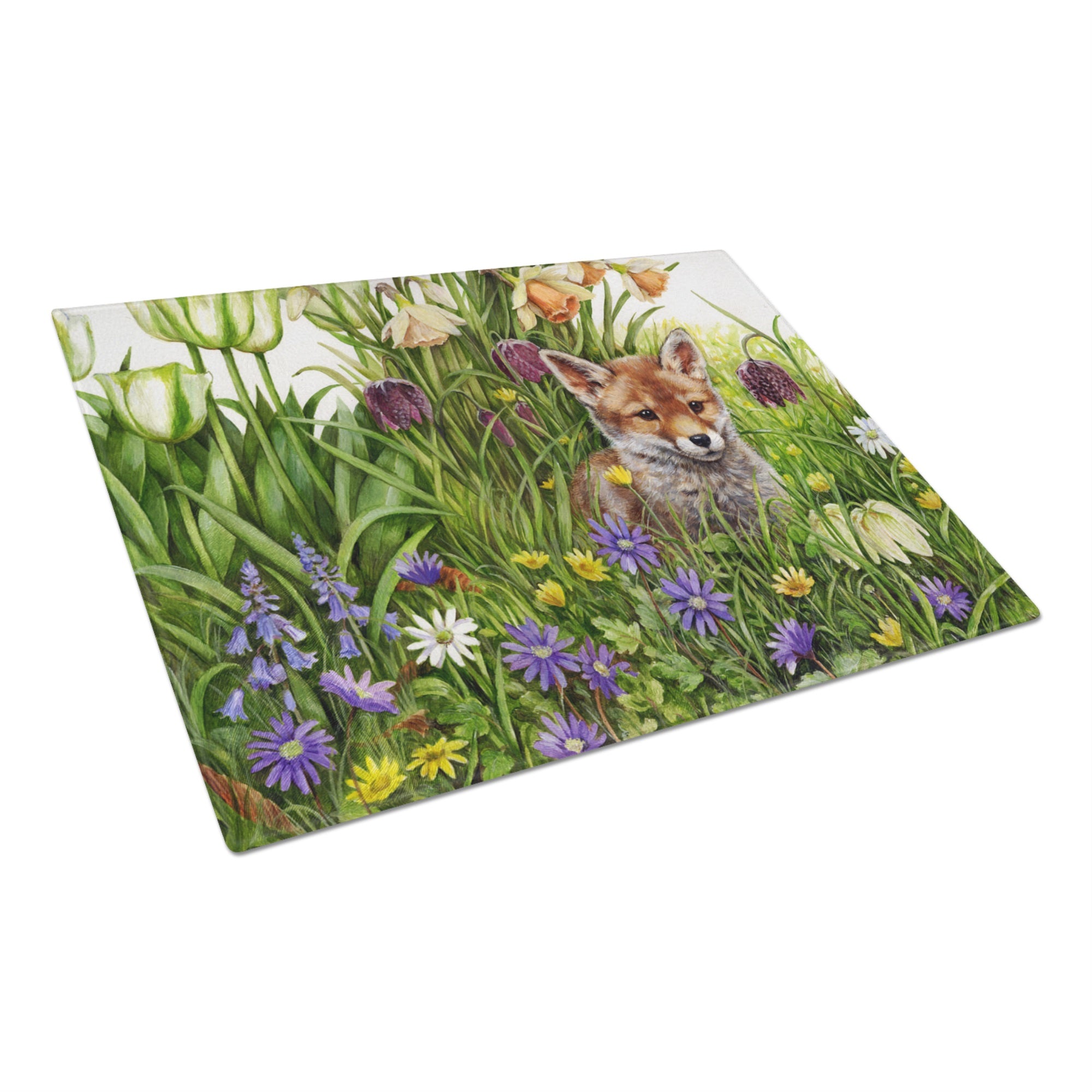 April Fox By Debbie Cook Glass Cutting Board Large