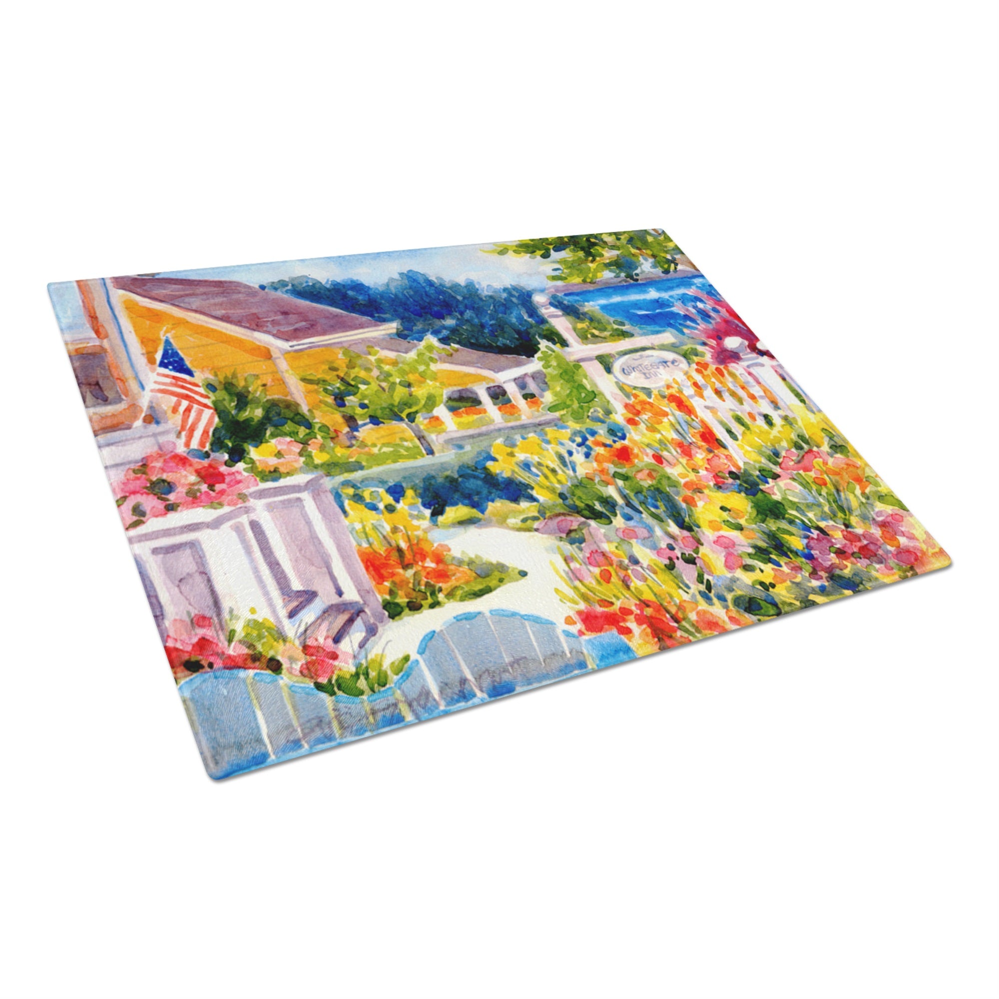 Seaside Beach Cottage Glass Cutting Board Large