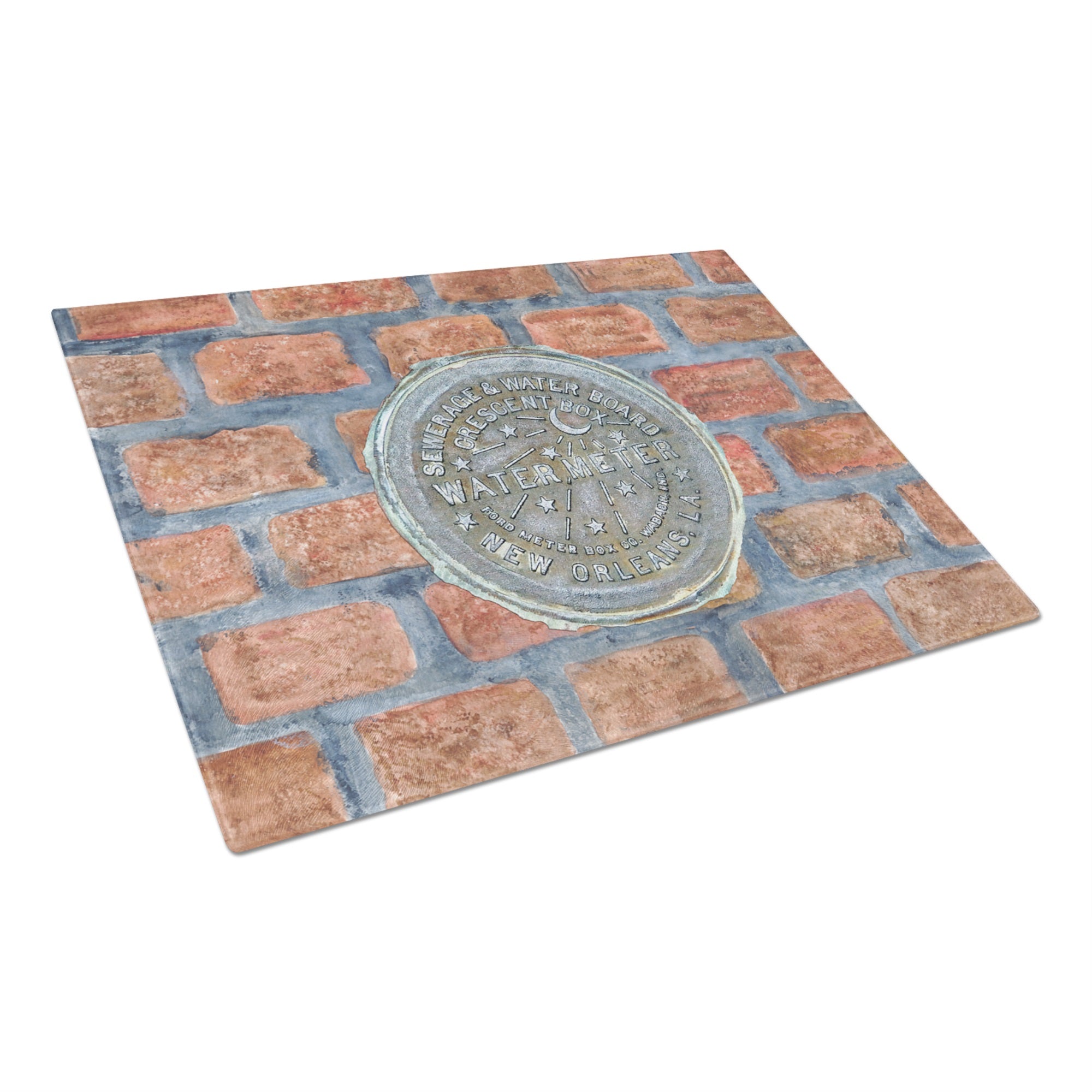 New Orleans Watermeter On Bricks Glass Cutting Board Large
