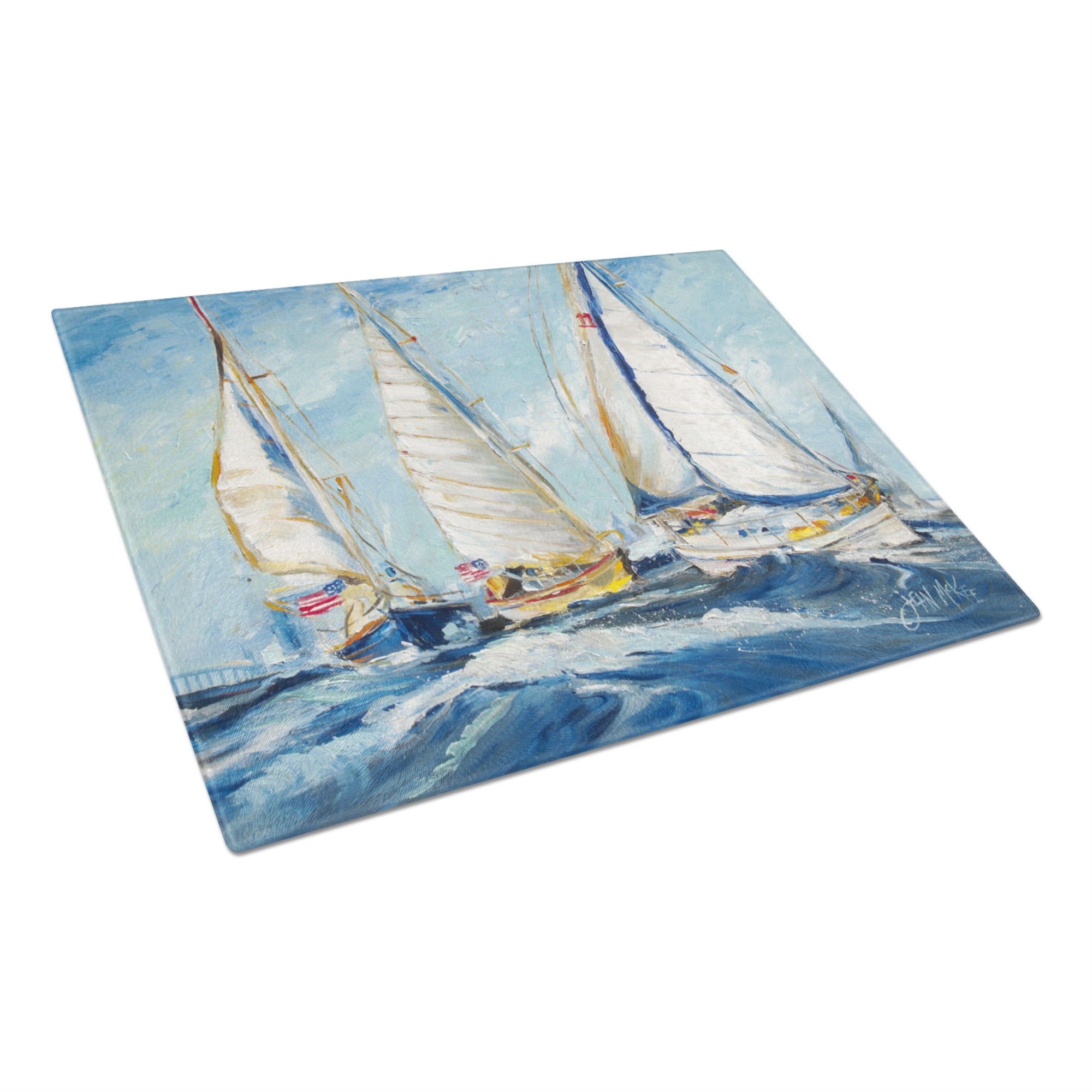 Roll Me Over Sailboats Glass Cutting Board Large