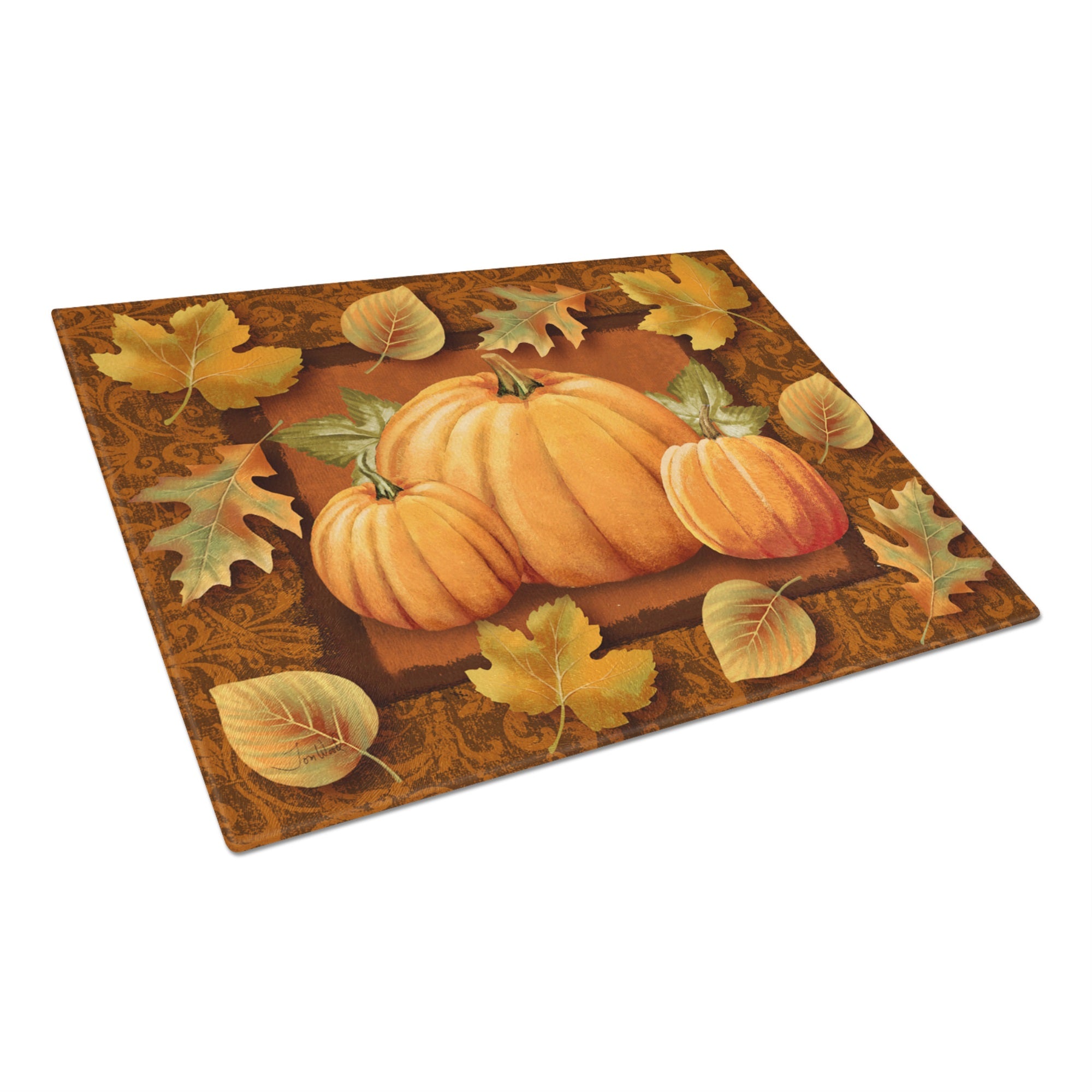 Pumpkins And Fall Leaves Glass Cutting Board Large