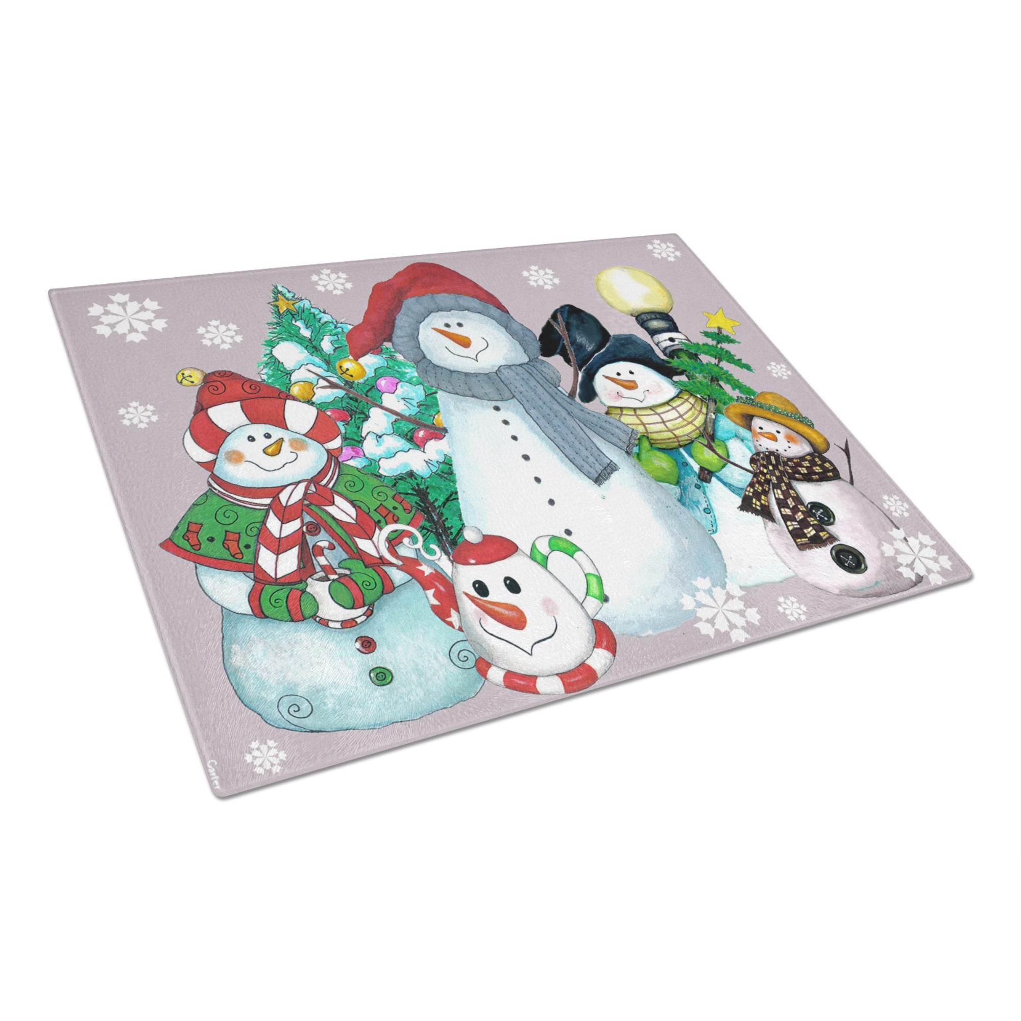 Snowman Collection For The Holidays Glass Cutting Board Large