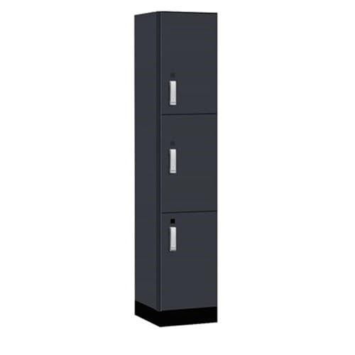 Salsbury 15 Wide Premier Wood Locker-Triple Tier-1 Wide-6 Feet High-18” Deep-Carbon Mesh-Silver Electronic Locks