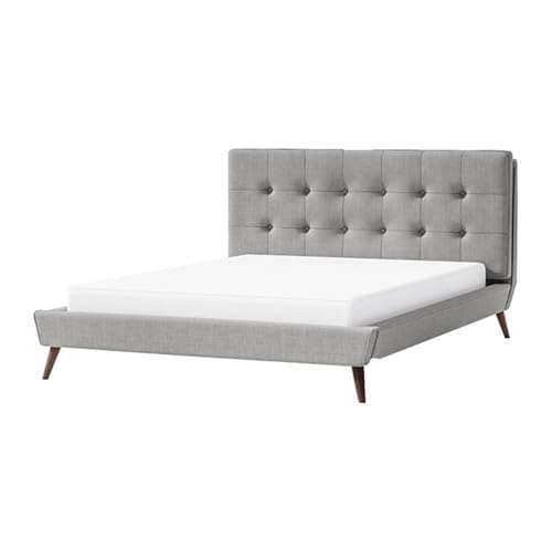 Levy Queen Size Bed, Button Tufted Headboard, Modern Gray Upholstery