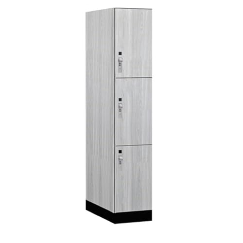 Salsbury 15 Wide Premier Wood Locker-Triple Tier-1 Wide-6 Feet High-24” Deep-Silver Teak-Silver Hasps