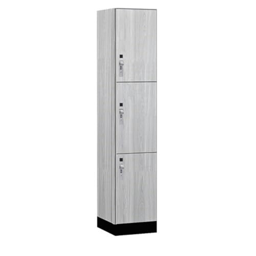 Salsbury 15 Wide Premier Wood Locker-Triple Tier-1 Wide-6 Feet High-18” Deep-Silver Teak-Silver Hasps