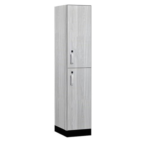 Salsbury 15 Wide Premier Wood Locker-Double Tier-1 Wide-6 Feet High-21” Deep-Silver Teak-Silver Electronic Locks
