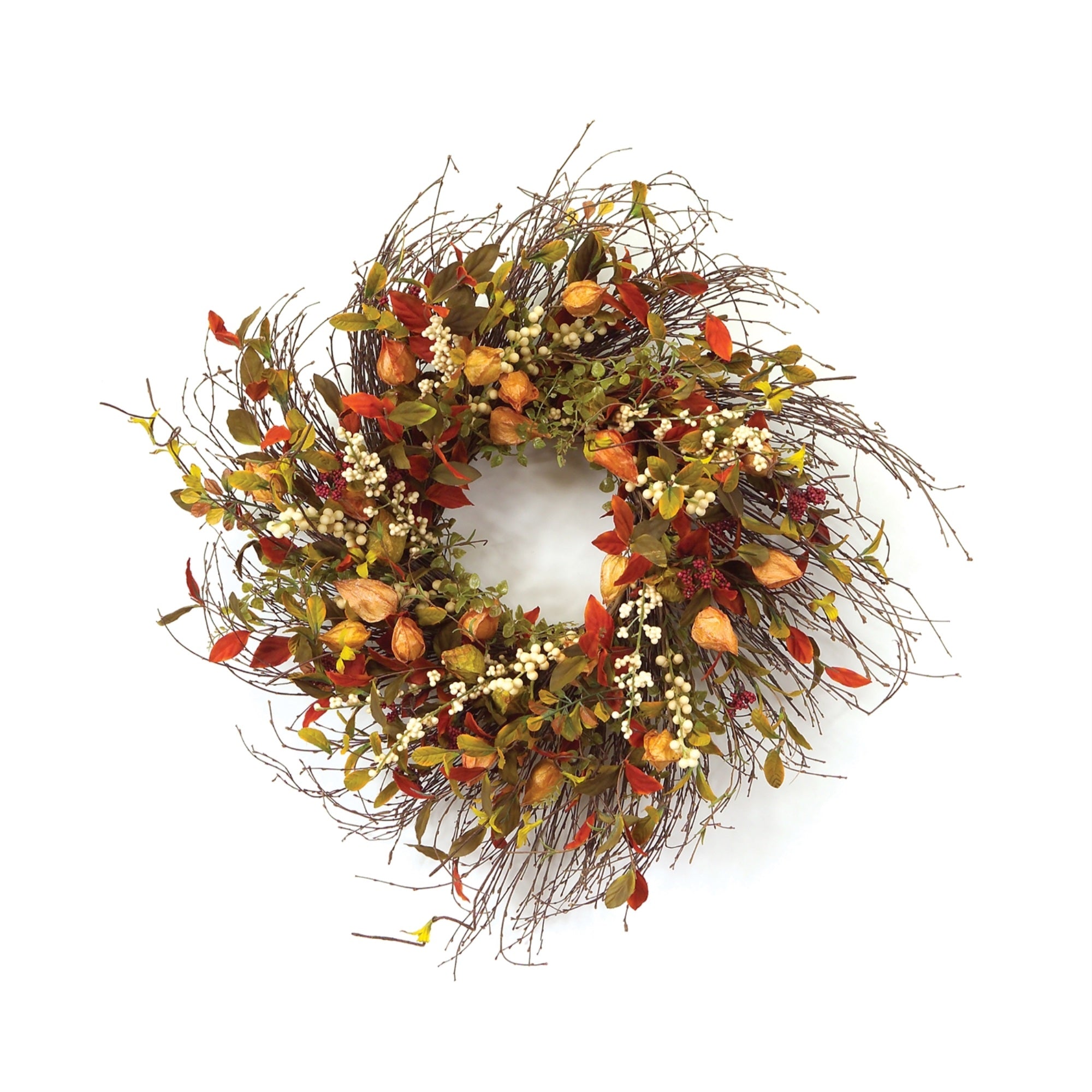 Cape Gooseberry Wreath 20'D Twig/Fabric