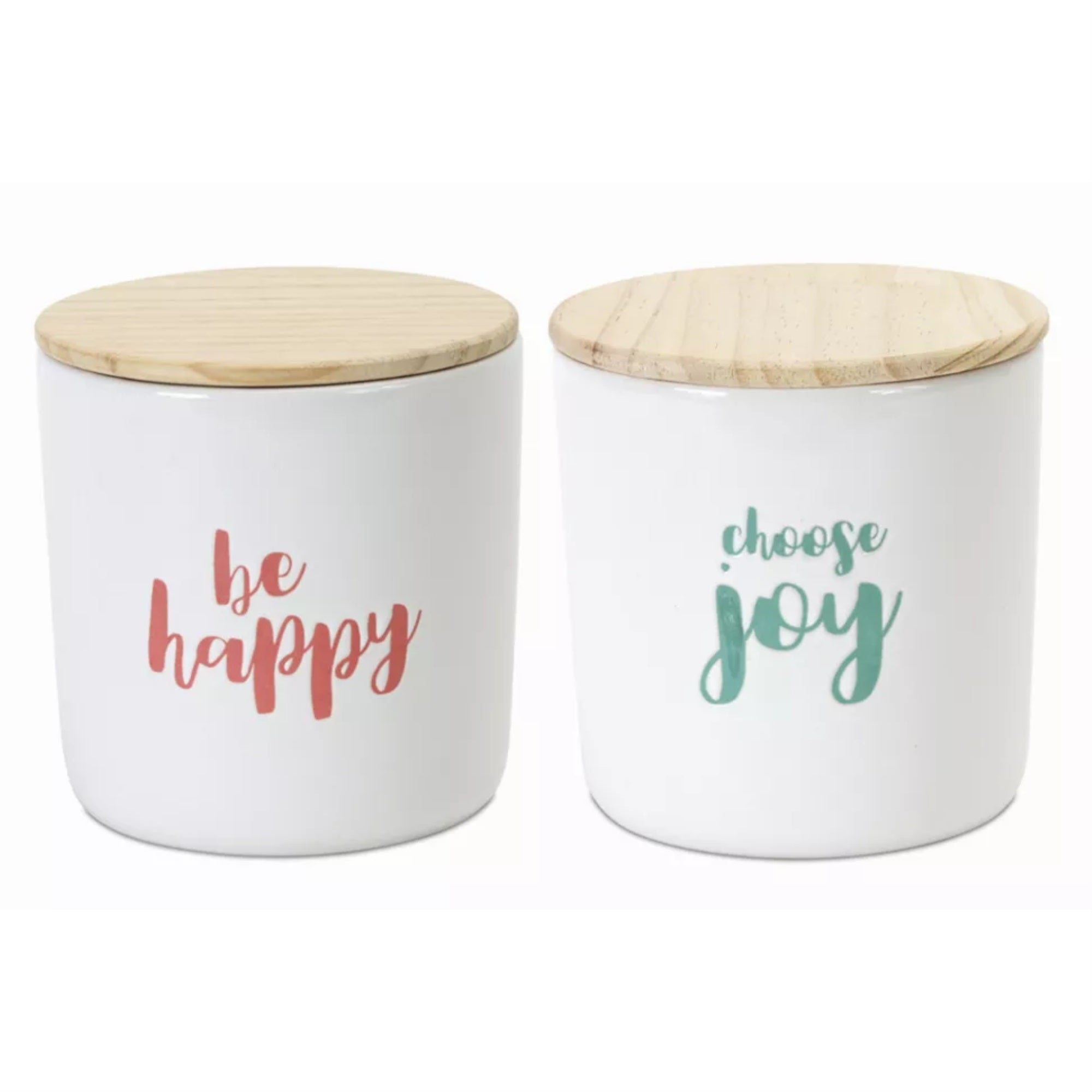 Canister (Set Of 2) 4.75'H Wood/Stoneware