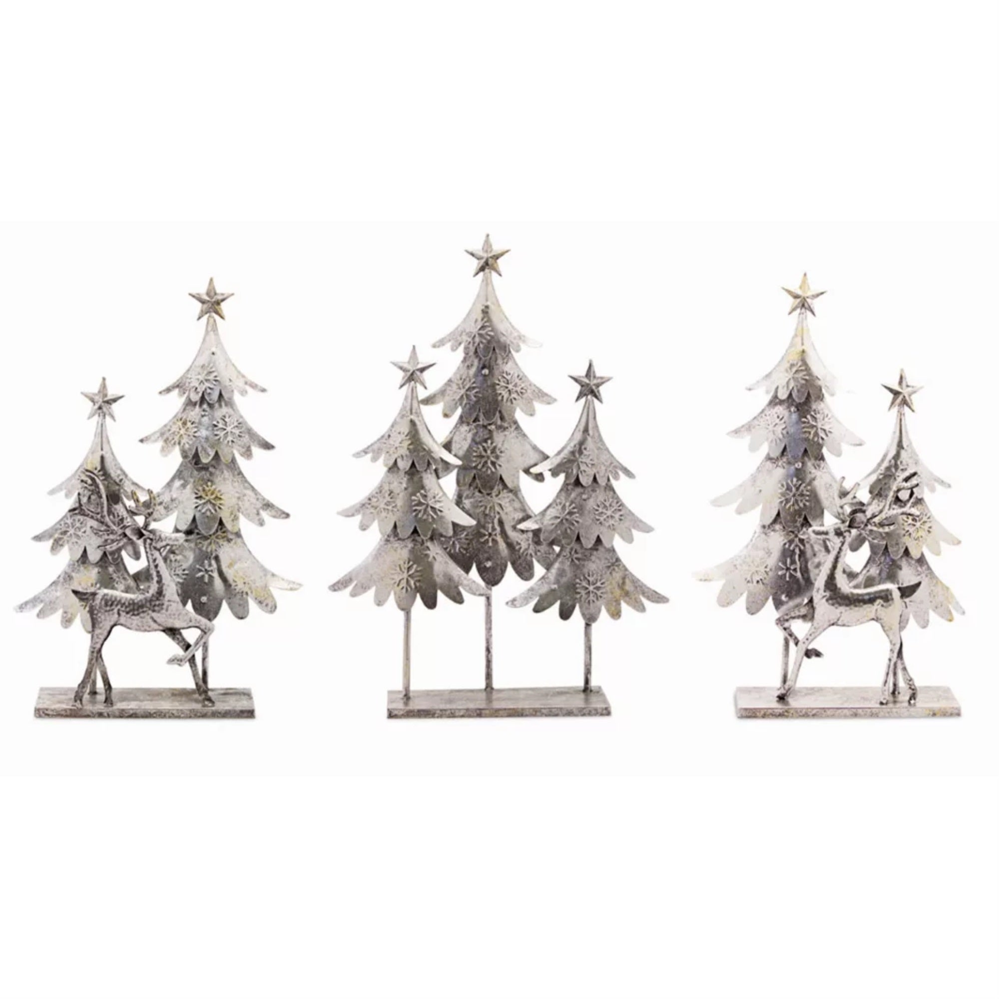 Tree And Deer (Set Of 3) 15.5'L X 23.5'H, 15.25'L X 25.5'H Metal