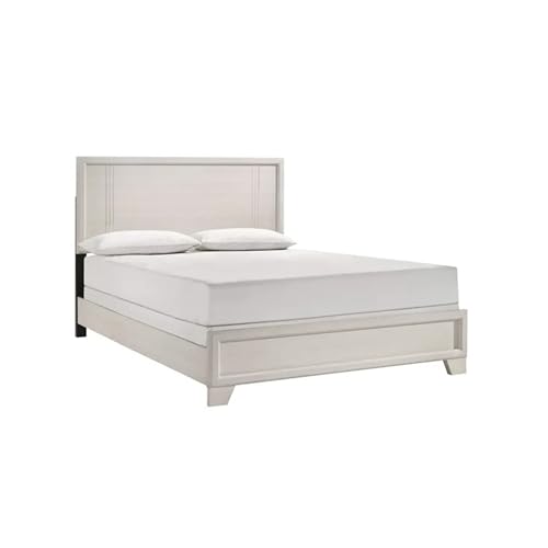 Charie King Bed with Panel-Style Headboard, Tapered Legs, White Wood