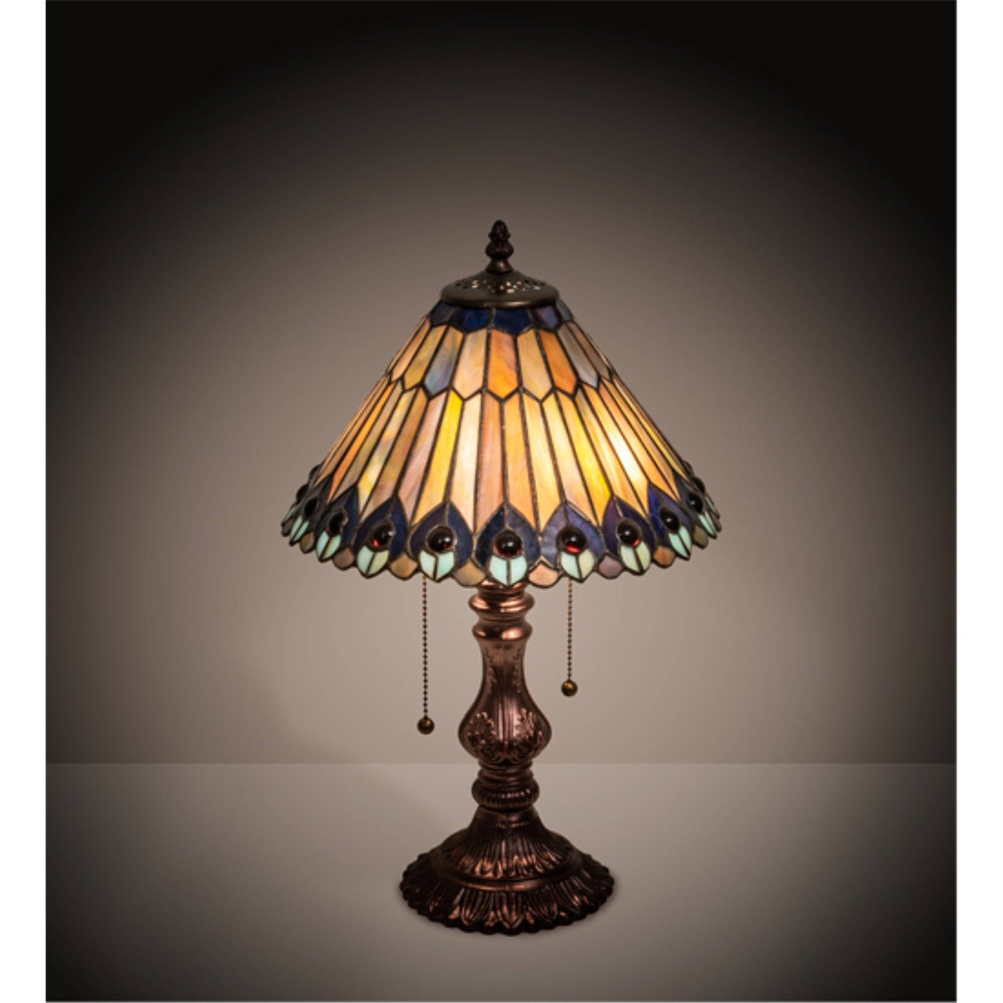 19' High Tiffany Jeweled Peacock Accent Lamp