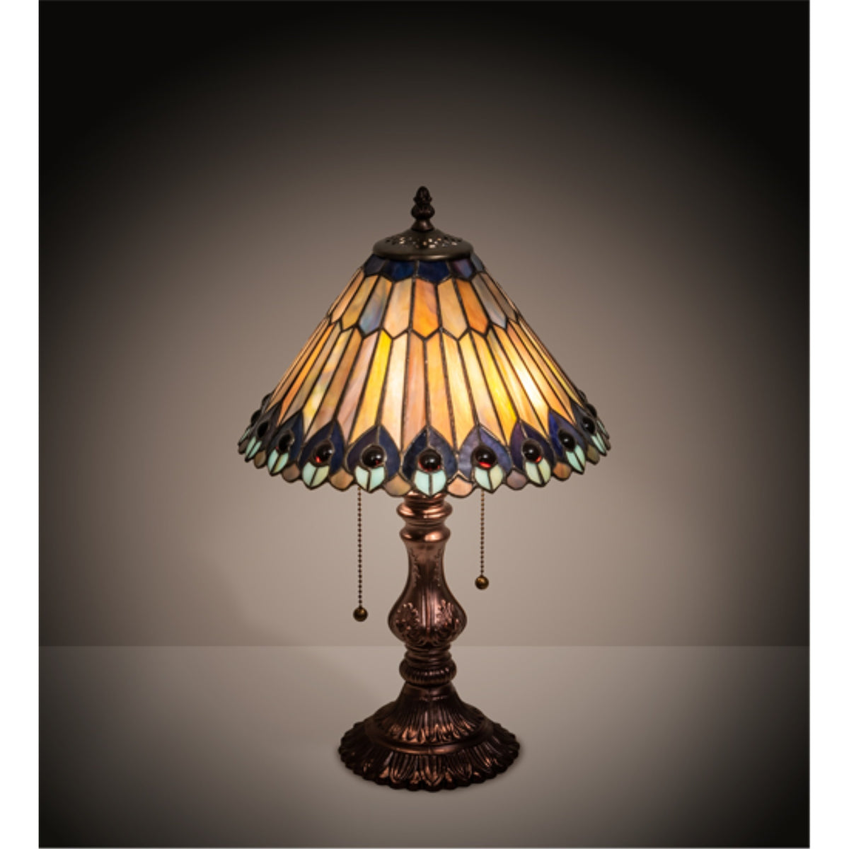 19' High Tiffany Jeweled Peacock Accent Lamp