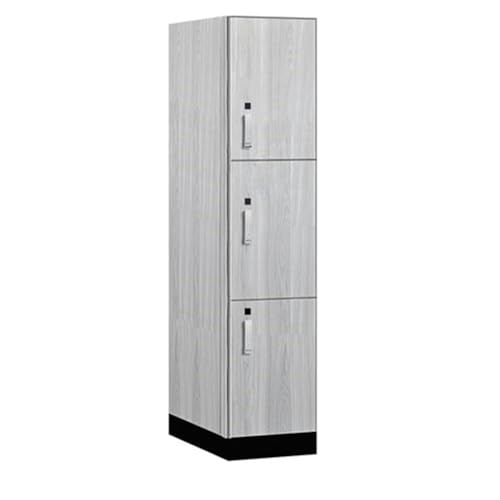 Salsbury 18 Wide Premier Wood Locker-Triple Tier-1 Wide-6 Feet High-24” Deep-Silver Teak-Silver Electronic Locks
