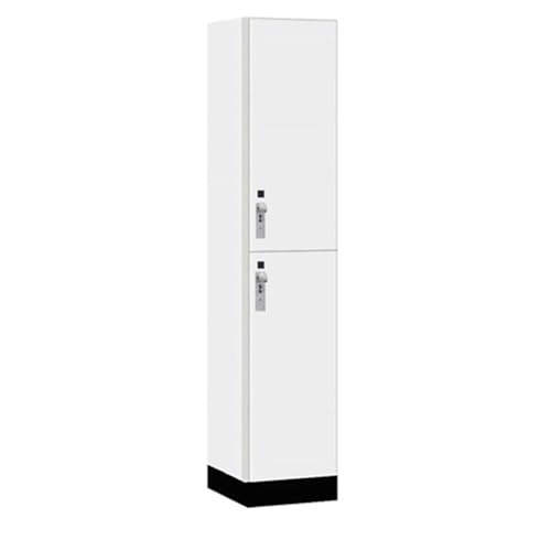 Salsbury 15 Wide Premier Wood Locker-Double Tier-1 Wide-6 Feet High-18” Deep-Arctic White-Silver Hasps