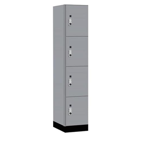 Salsbury 15 Wide Premier Wood Locker-Four Tier-1 Wide-6 Feet High-21” Deep-Winter Fog-Silver Resettable Combination Locks