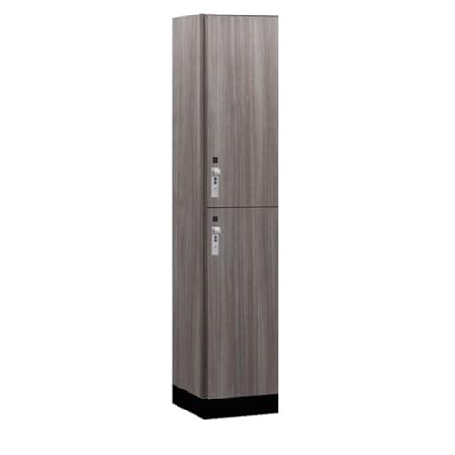 Salsbury 15 Wide Premier Wood Locker-Double Tier-1 Wide-6 Feet High-18” Deep-Skyline Walnut-Silver Hasps
